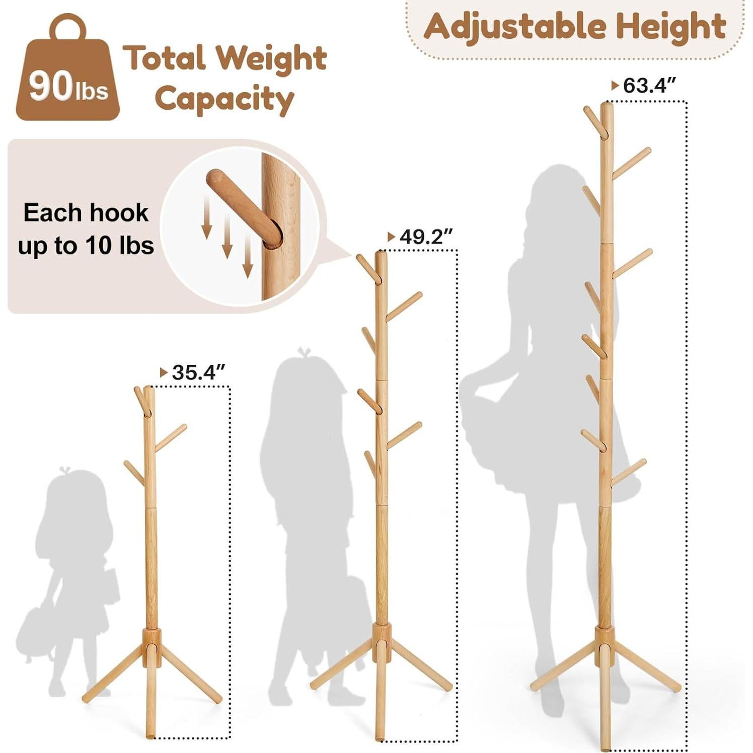 Perchero Infantil de Madera Haya Cozivolife 9 Ganchos Ajustable