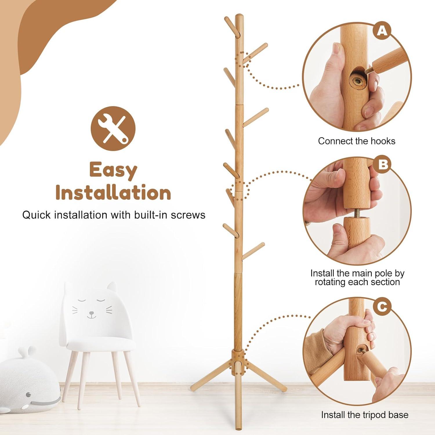 Perchero Infantil de Madera Haya Cozivolife 9 Ganchos Ajustable