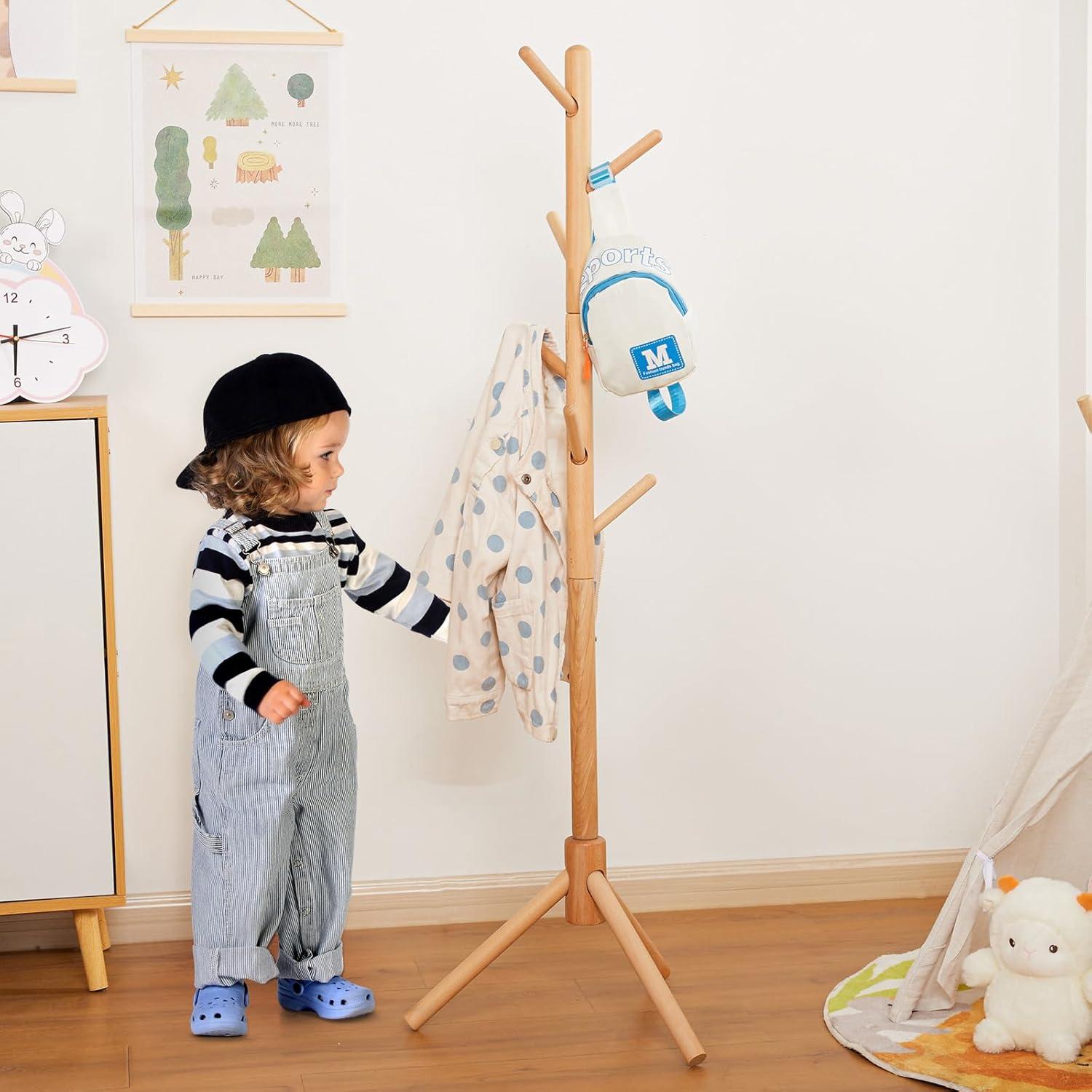 Perchero Infantil de Madera Haya Cozivolife 9 Ganchos Ajustable