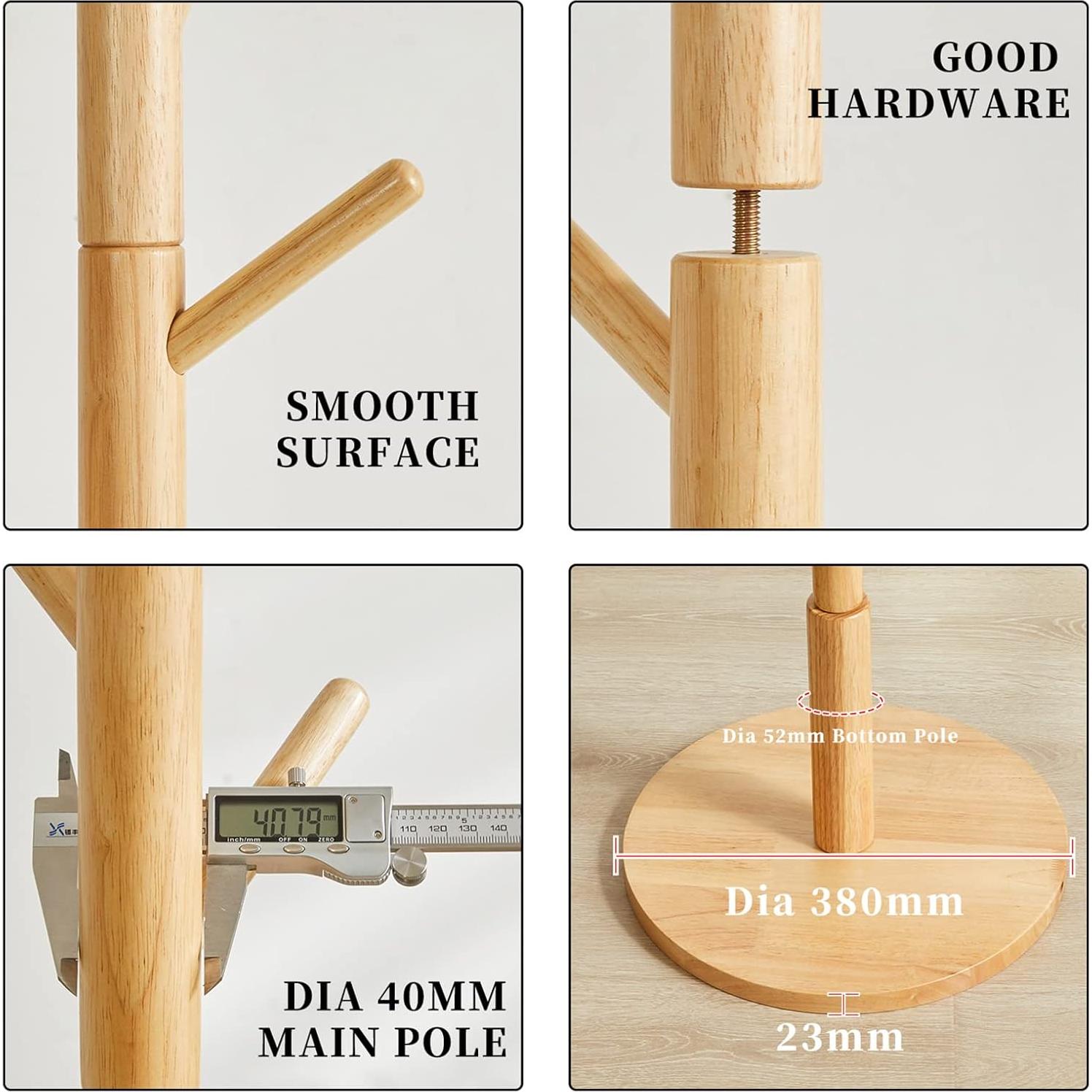 Perchero de Madera Aibiju Ajustable 180 cm 8 Ganchos Natural