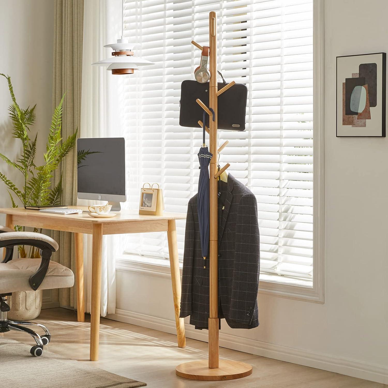 Perchero de Madera Aibiju Ajustable 180 cm 8 Ganchos Natural