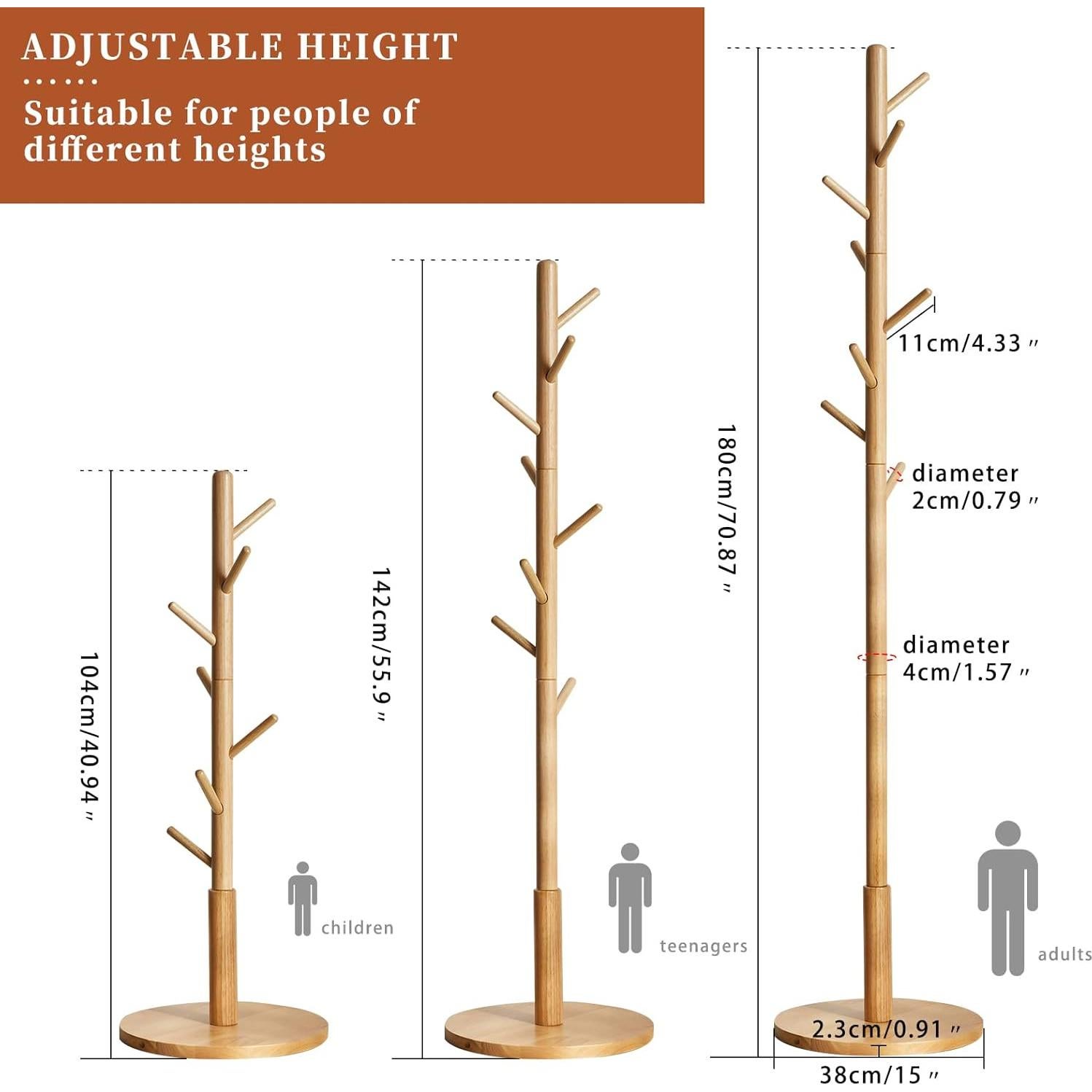 Perchero de Madera Aibiju Ajustable 180 cm 8 Ganchos Natural