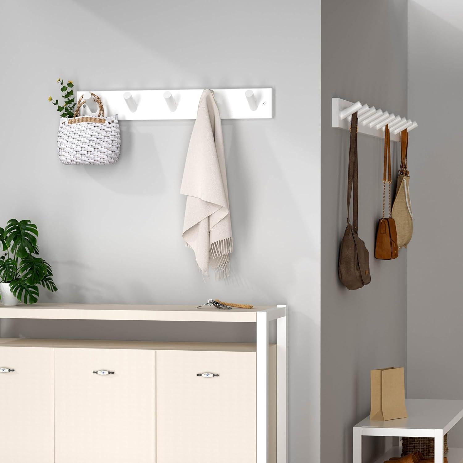 Perchero de Pared SKOLOO de Madera con 5 Ganchos Blanco