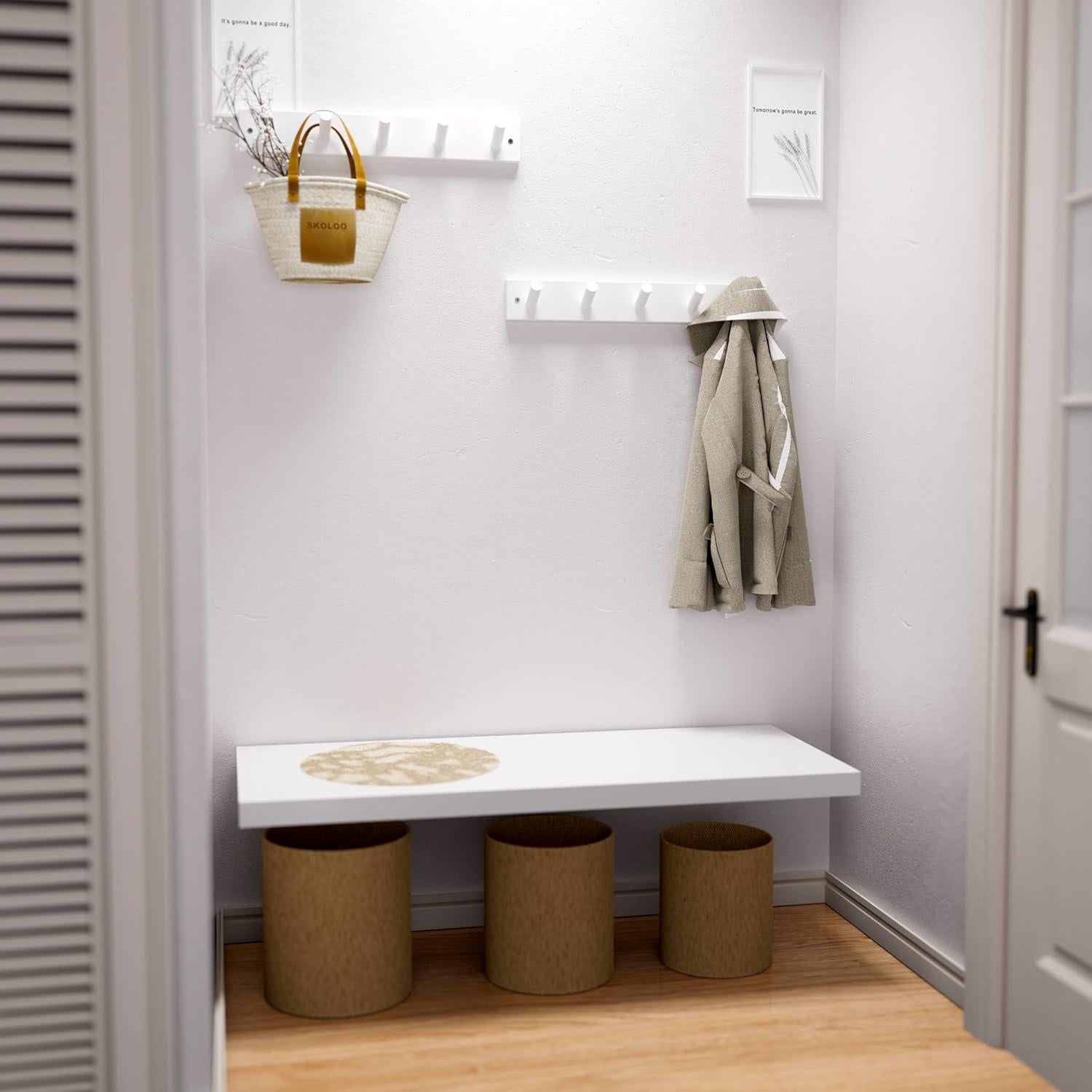 Perchero de Pared SKOLOO de Madera con 5 Ganchos Blanco