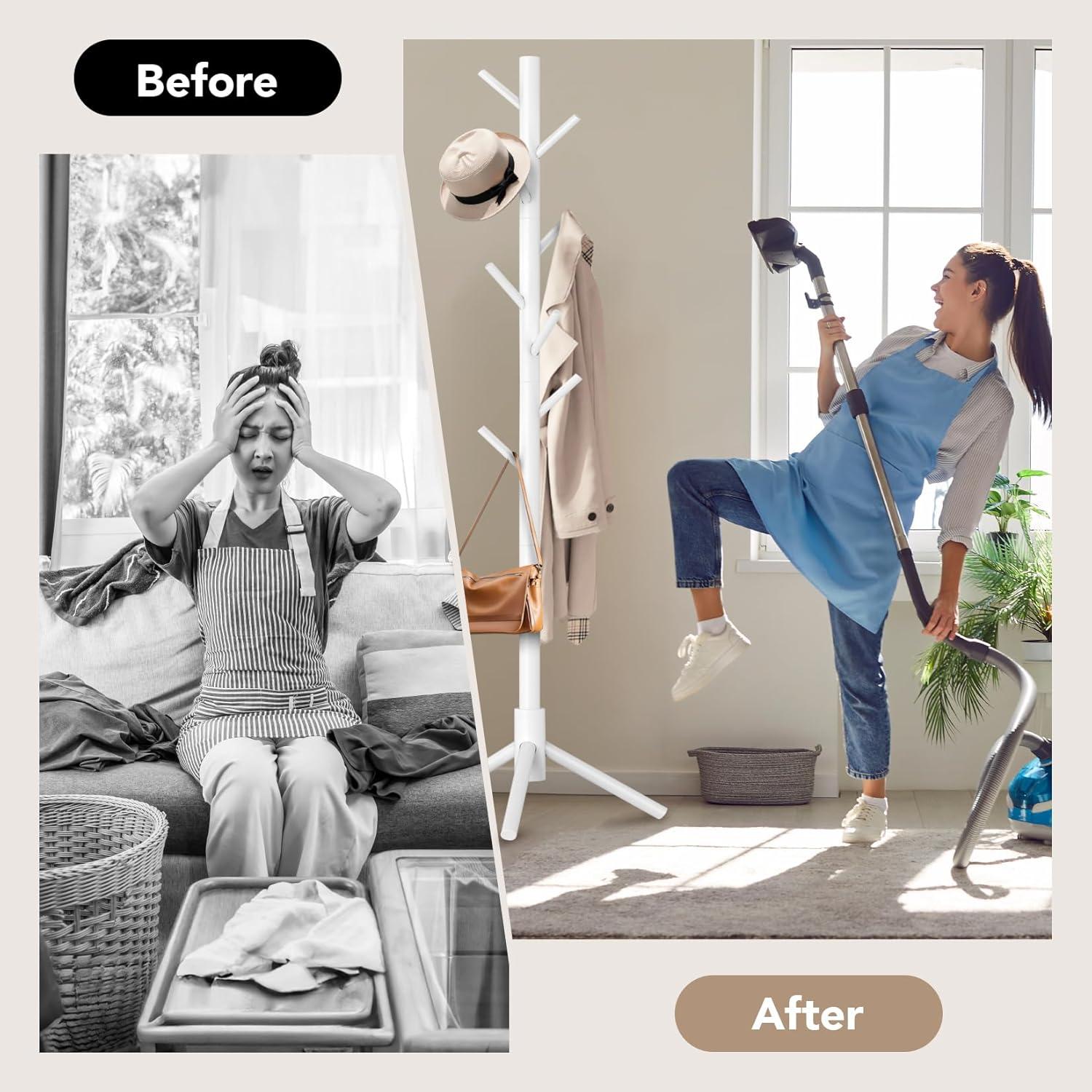 Perchero de Madera Hupmad Ajustable 3 Alturas 8 Ganchos