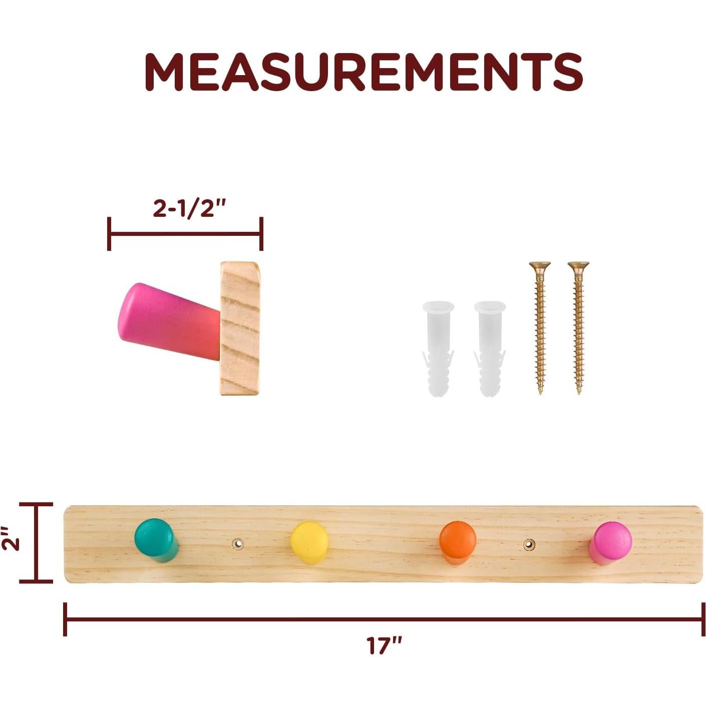 Perchero de Madera Sólida Monlúrd 4 Ganchos Montado en Pared