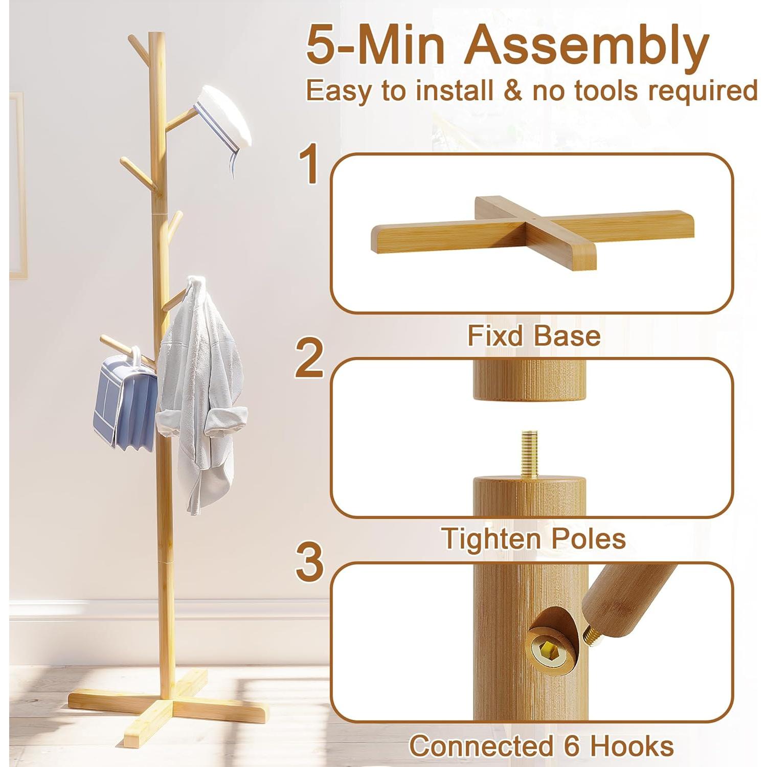 Perchero de Bambú para Niños BAMBOOHOMIE 129.54 cm 6 Ganchos