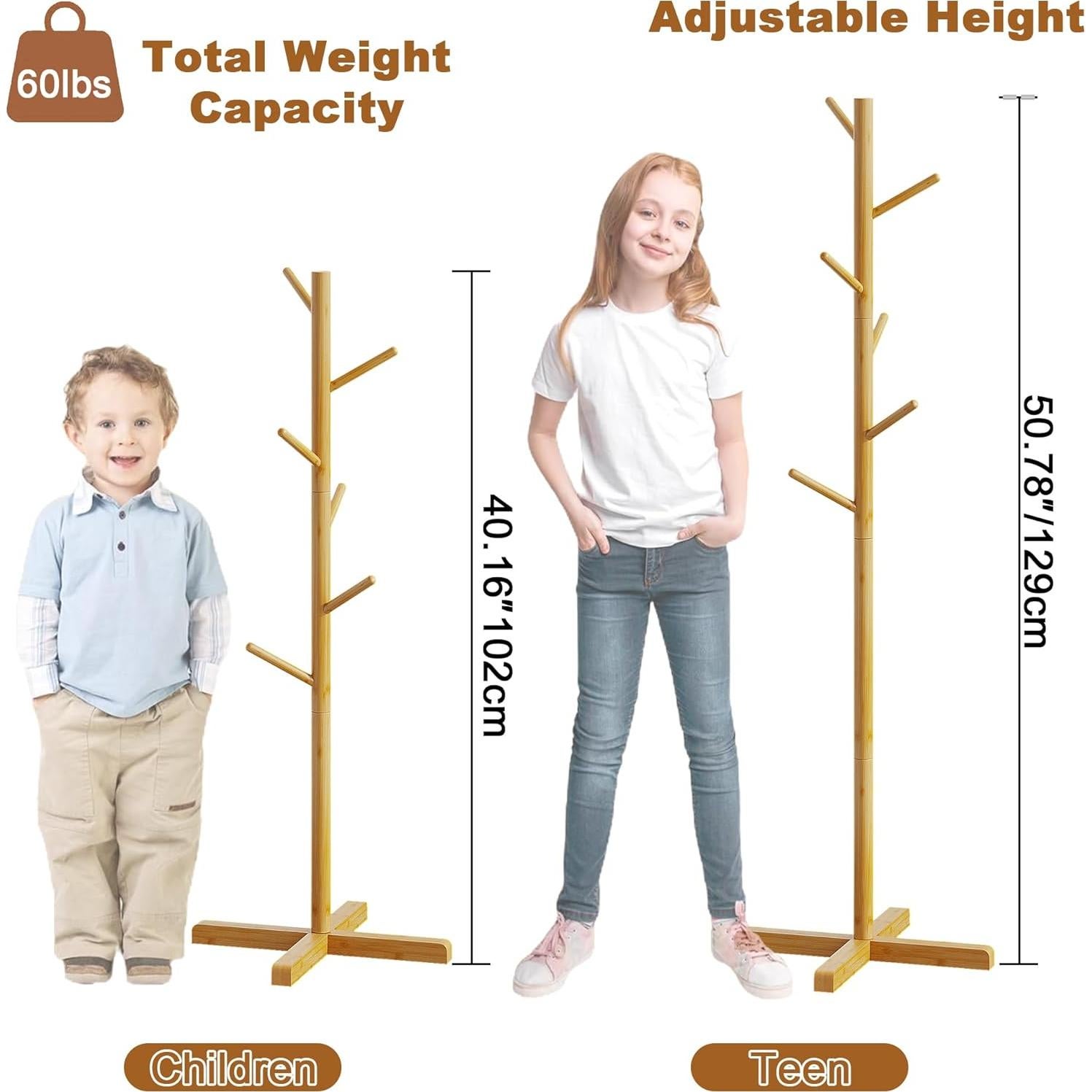 Perchero de Bambú para Niños BAMBOOHOMIE 129.54 cm 6 Ganchos