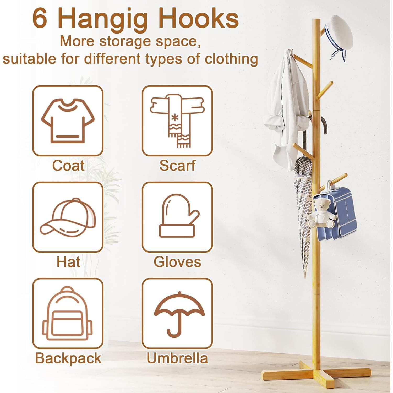 Perchero de Bambú para Niños BAMBOOHOMIE 129.54 cm 6 Ganchos