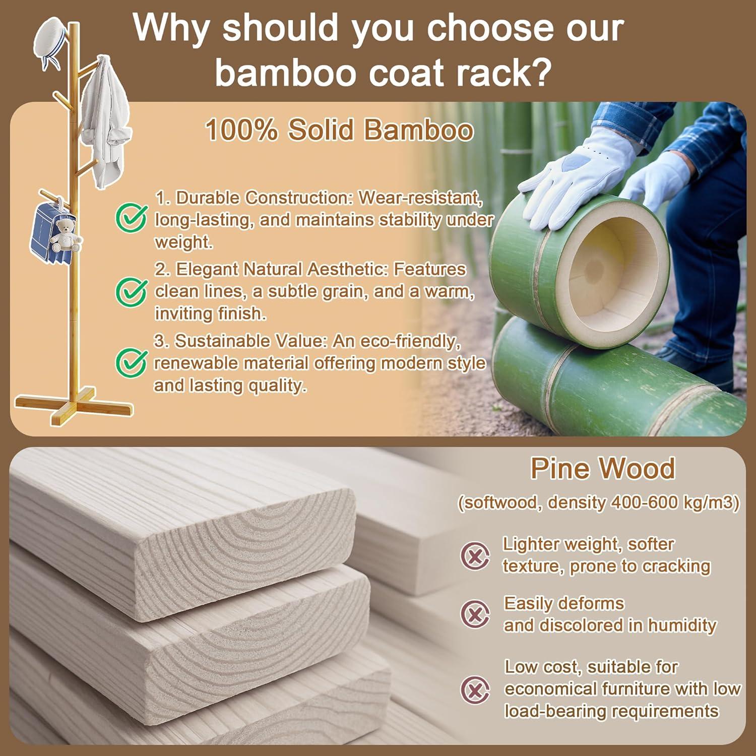 Perchero de Bambú para Niños BAMBOOHOMIE 129.54 cm 6 Ganchos