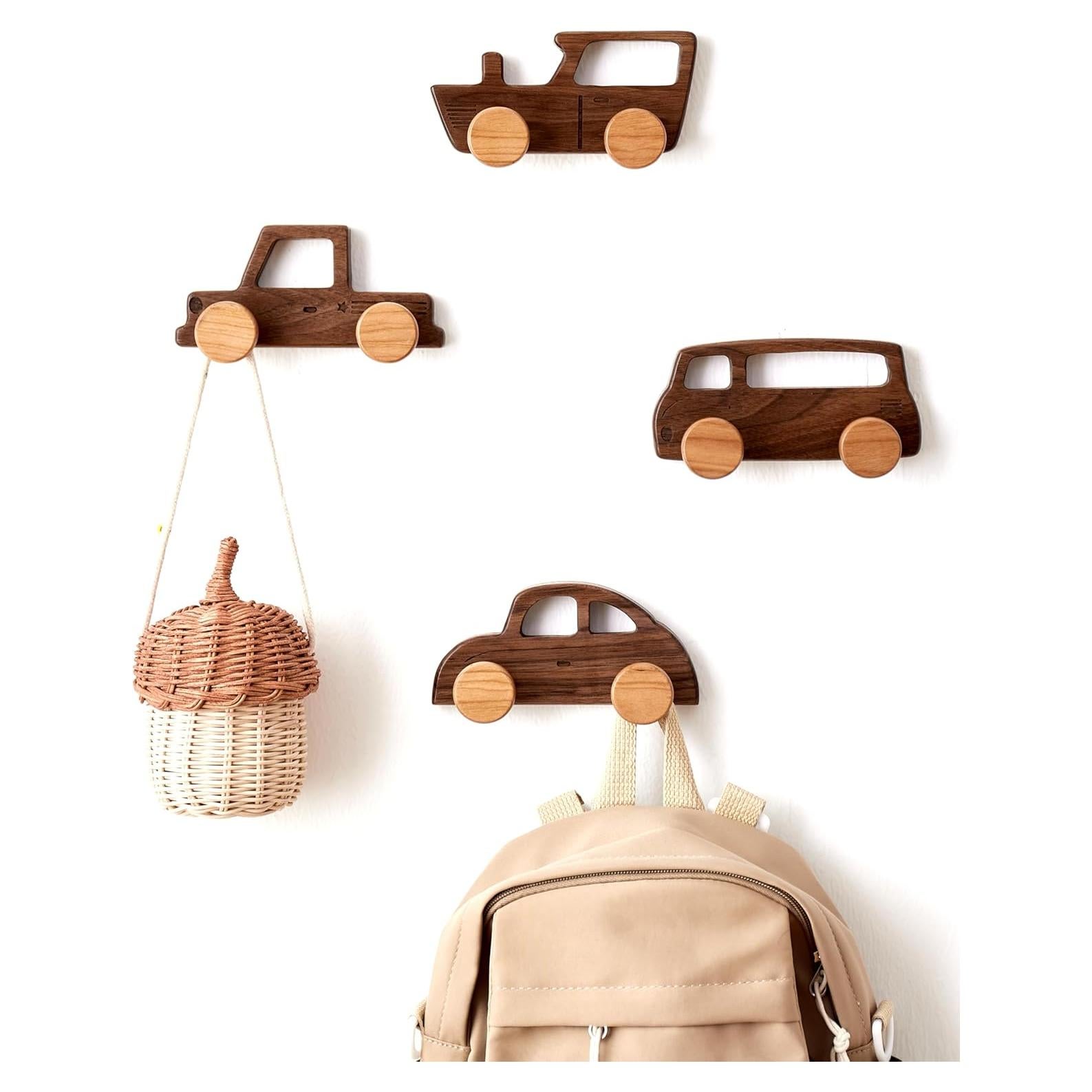 Ganchos de abrigo Vinoil en forma de coche de madera - 4 unidades