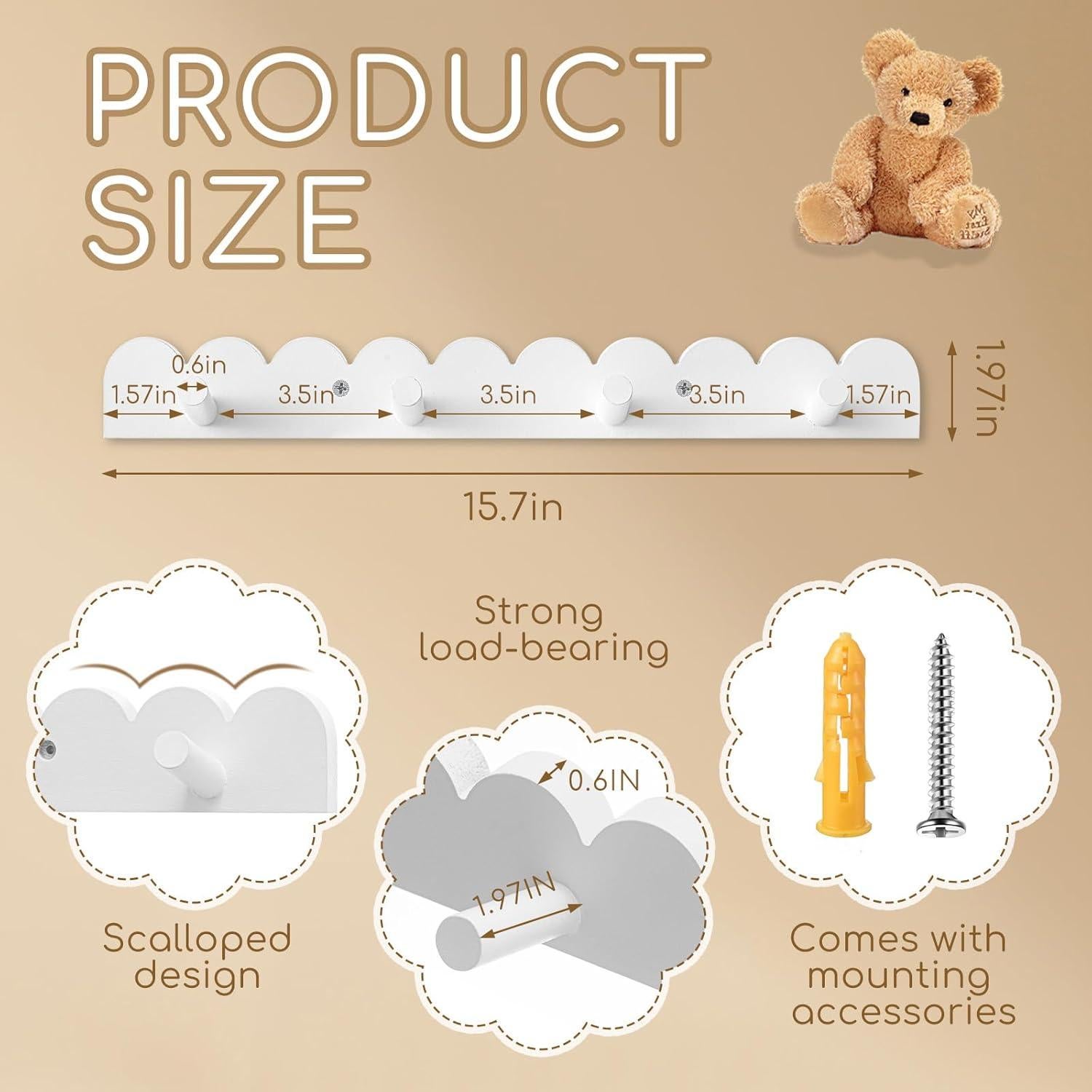 Percheros de Pared Leinuosen 2 Piezas Blanco 8 Ganchos