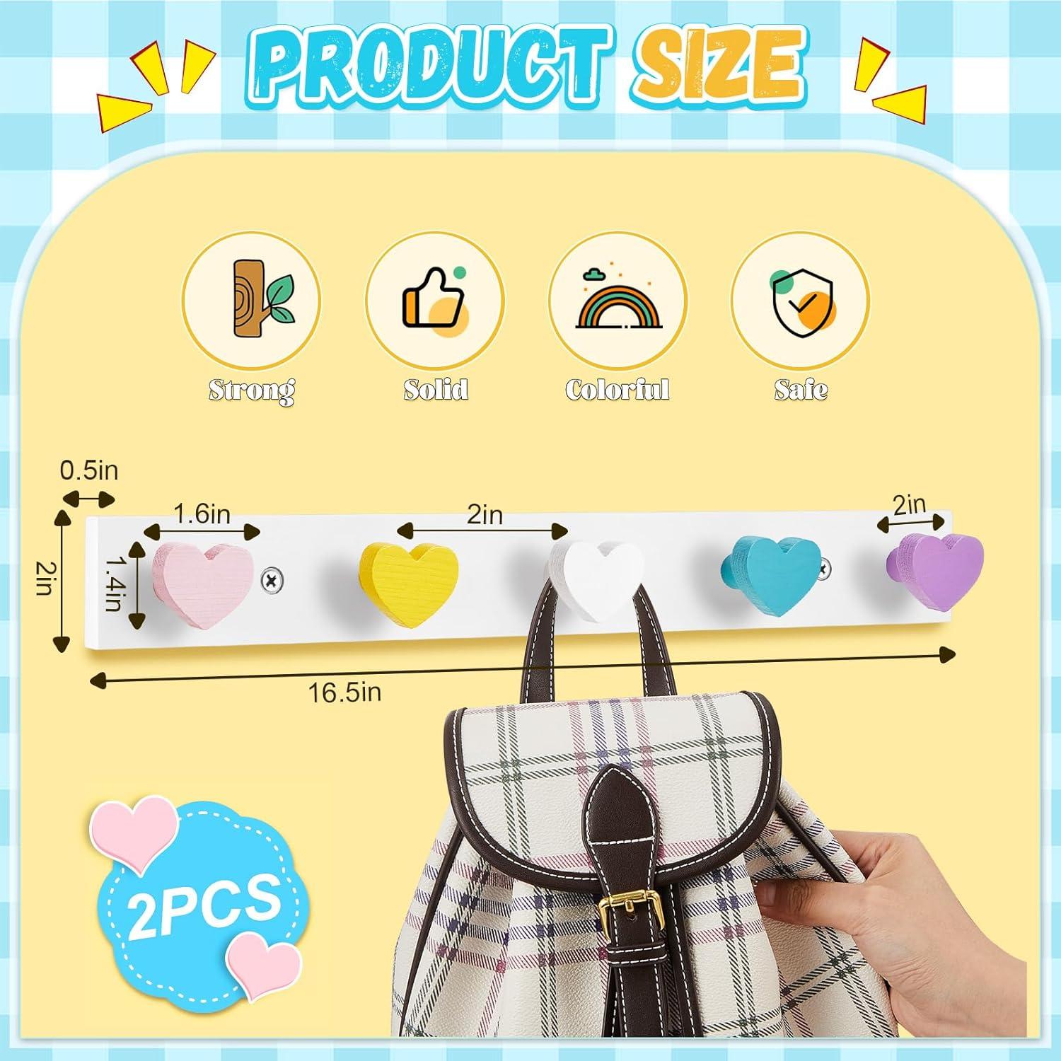 Perchero de Pared para Niños Maitys 2 Pcs Corazón Colorido