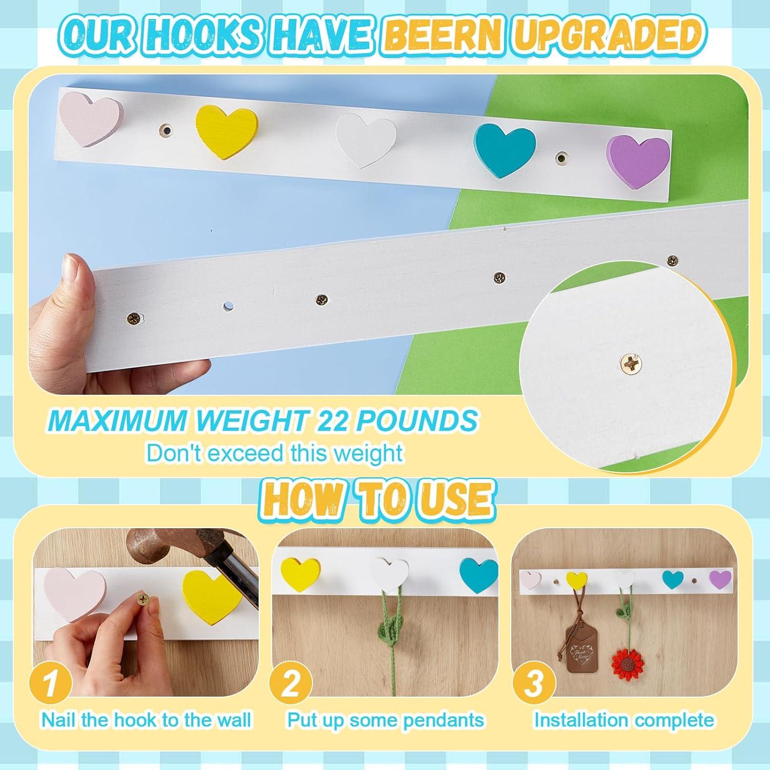 Perchero de Pared para Niños Maitys 2 Pcs Corazón Colorido