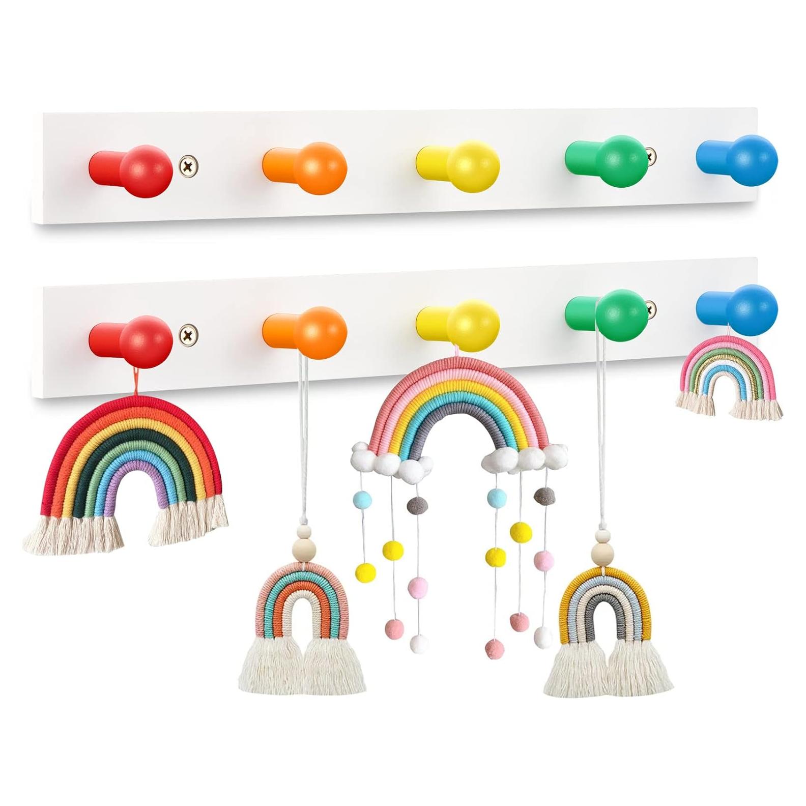 Perchero de Pared Arcoíris Yousoontic 2 Ganchos Madera 42x6.3cm