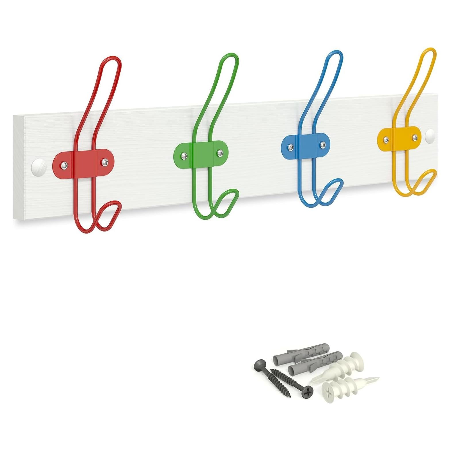 Perchero de Pared para Niños Tibres - 4 Ganchos Coloridos de Madera