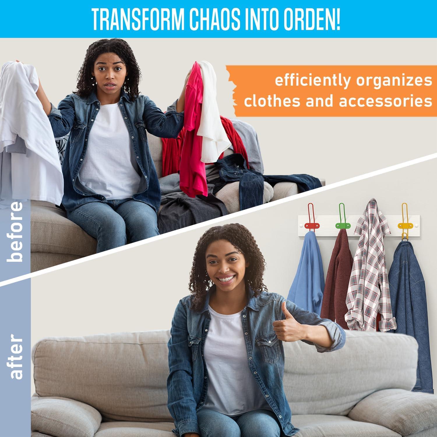 Perchero de Pared para Niños Tibres - 4 Ganchos Coloridos de Madera