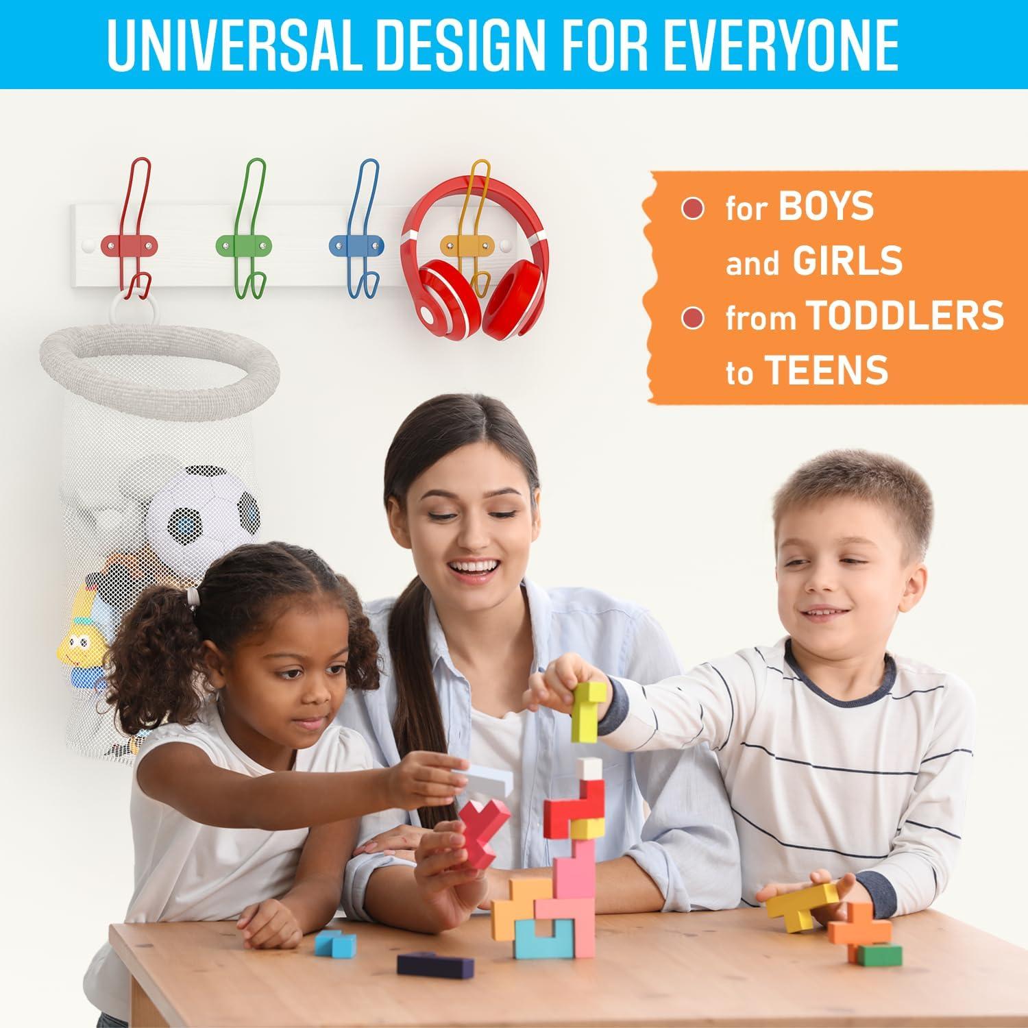 Perchero de Pared para Niños Tibres - 4 Ganchos Coloridos de Madera