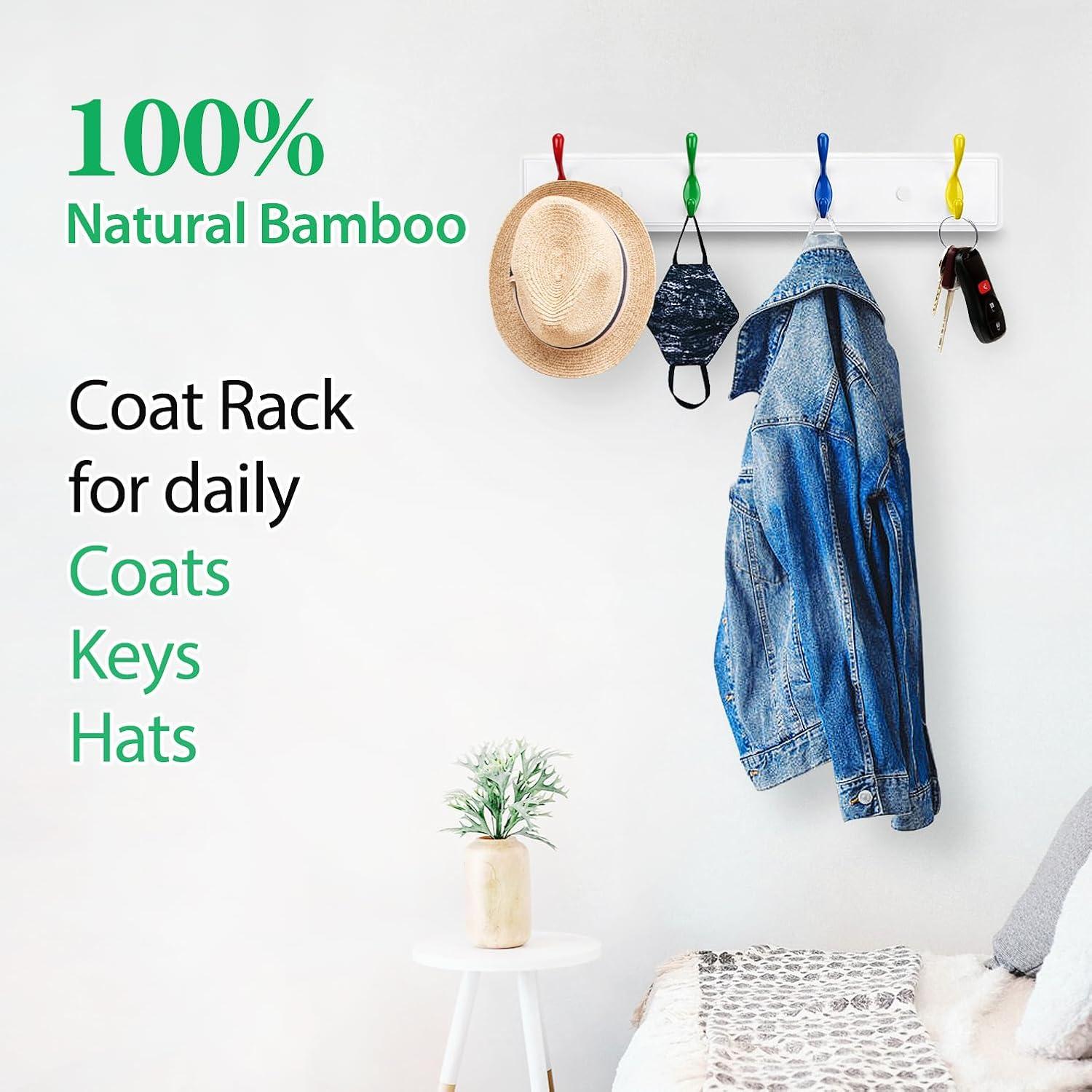 Perchero de Pared Badiano 4 Ganchos de Bambú Alta Resistencia