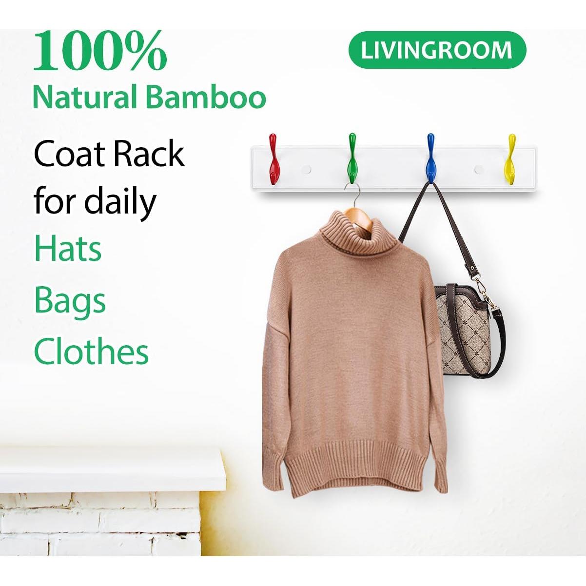 Perchero de Pared Badiano 4 Ganchos de Bambú Alta Resistencia