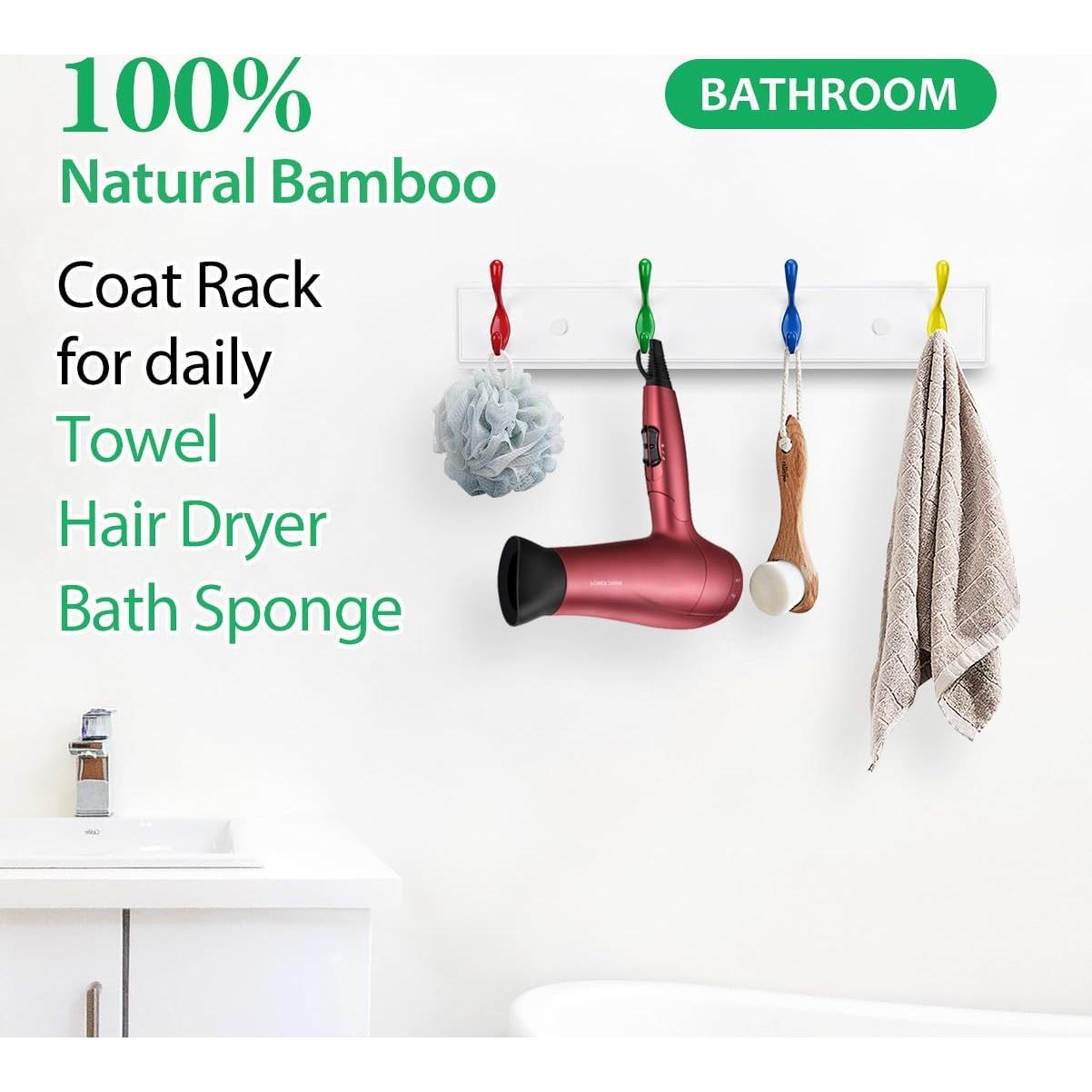 Perchero de Pared Badiano 4 Ganchos de Bambú Alta Resistencia