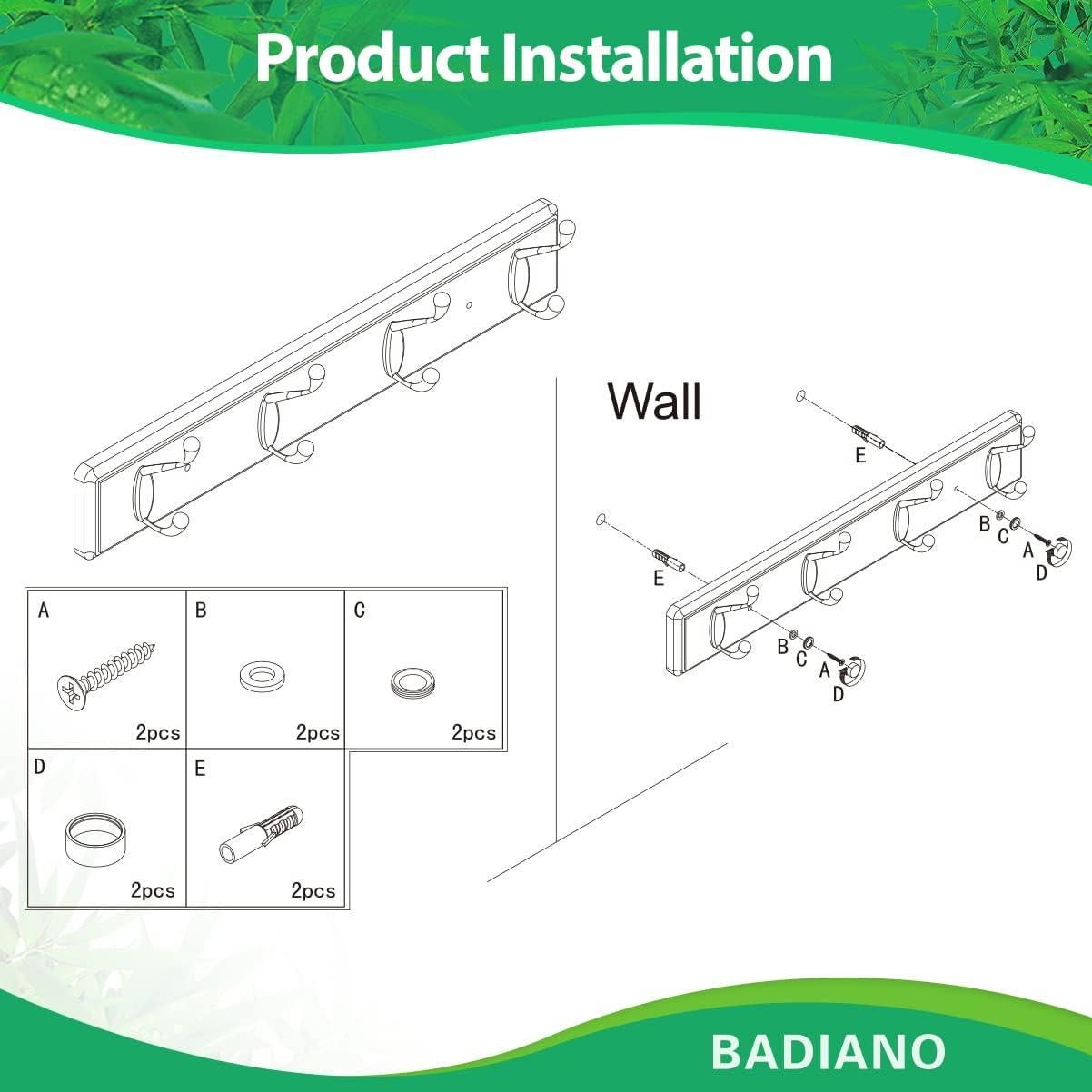 Perchero de Pared Badiano 4 Ganchos de Bambú Alta Resistencia