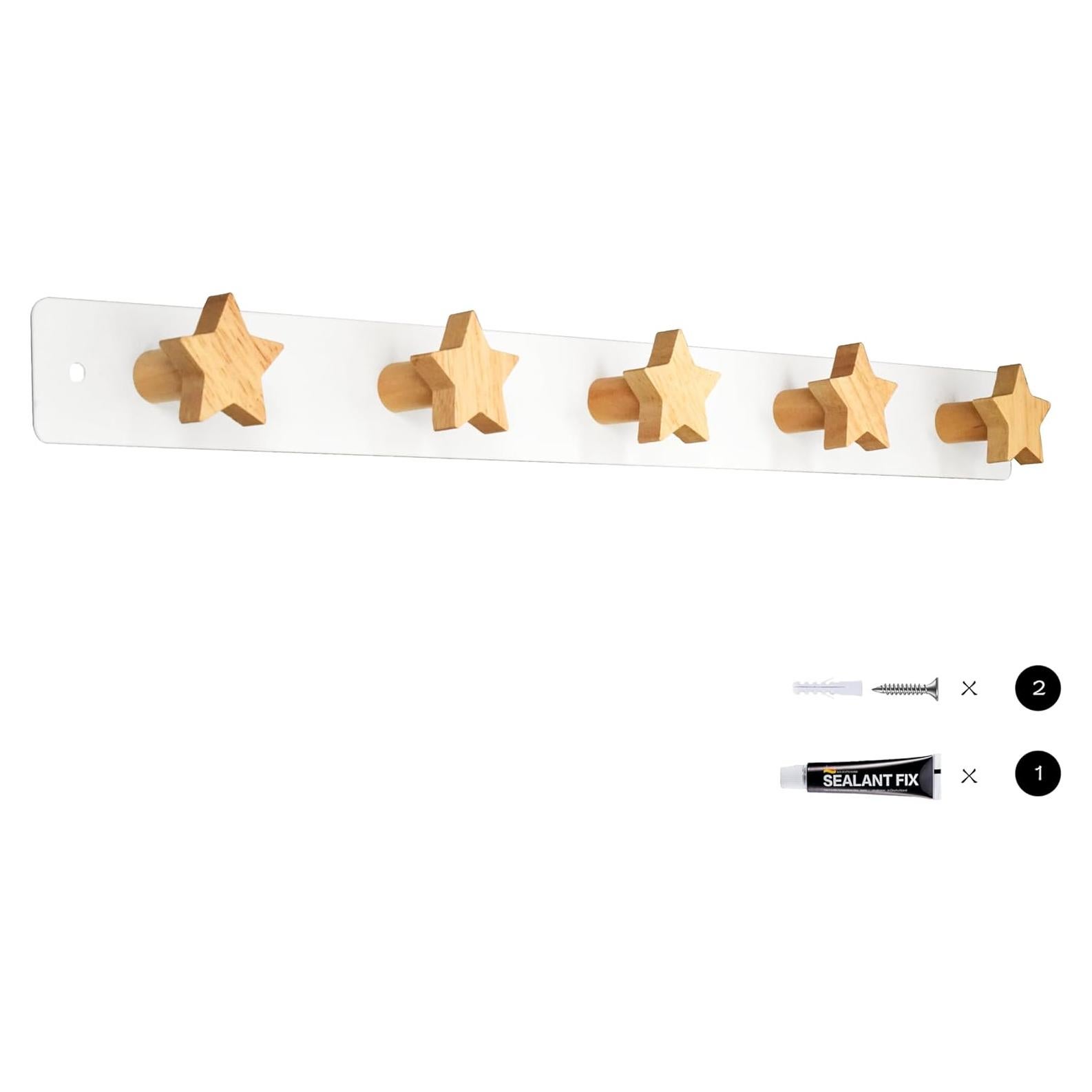 Perchero de Madera para Niños Yisiziyo con 5 Ganchos Estrella