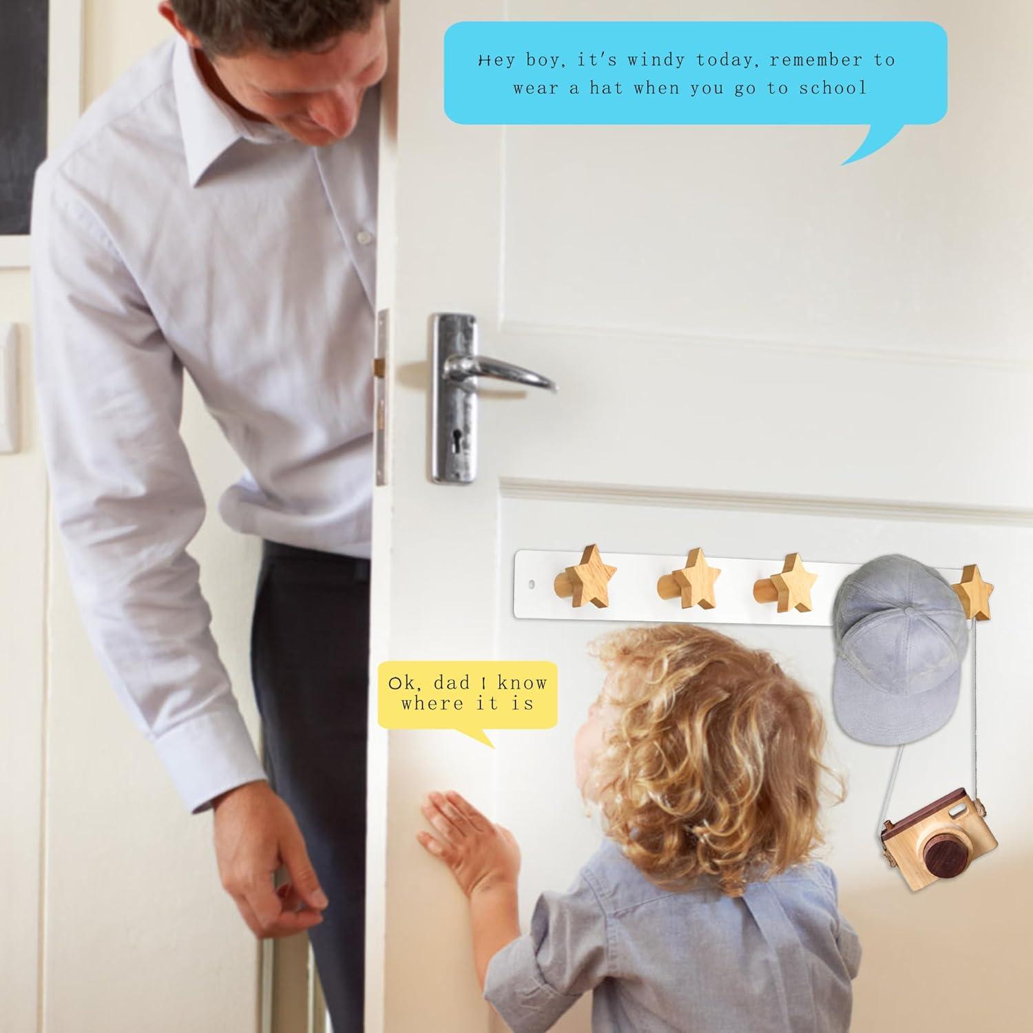 Perchero de Madera para Niños Yisiziyo con 5 Ganchos Estrella