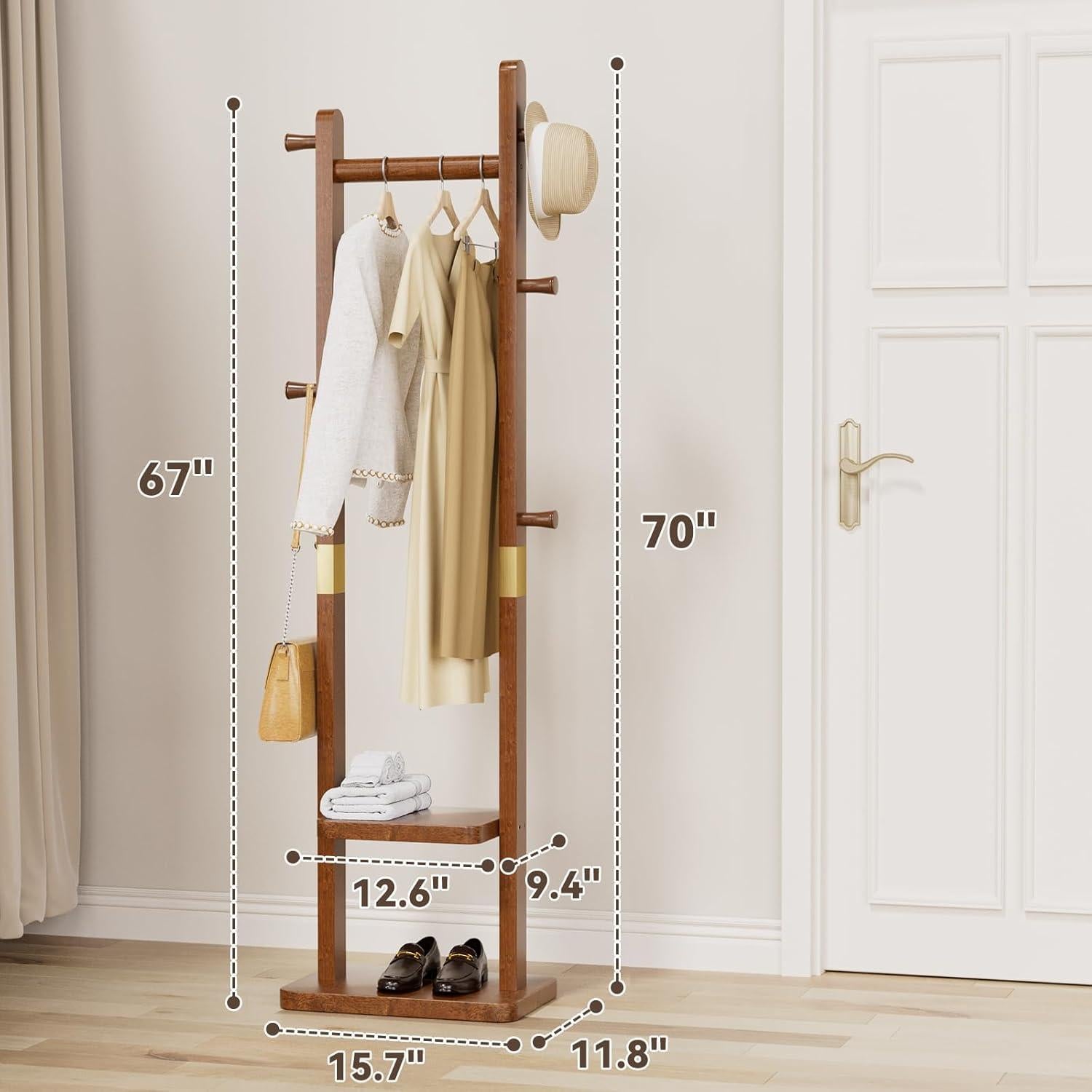 Perchero Independiente Taitiy de Madera Sólida con 5 Ganchos