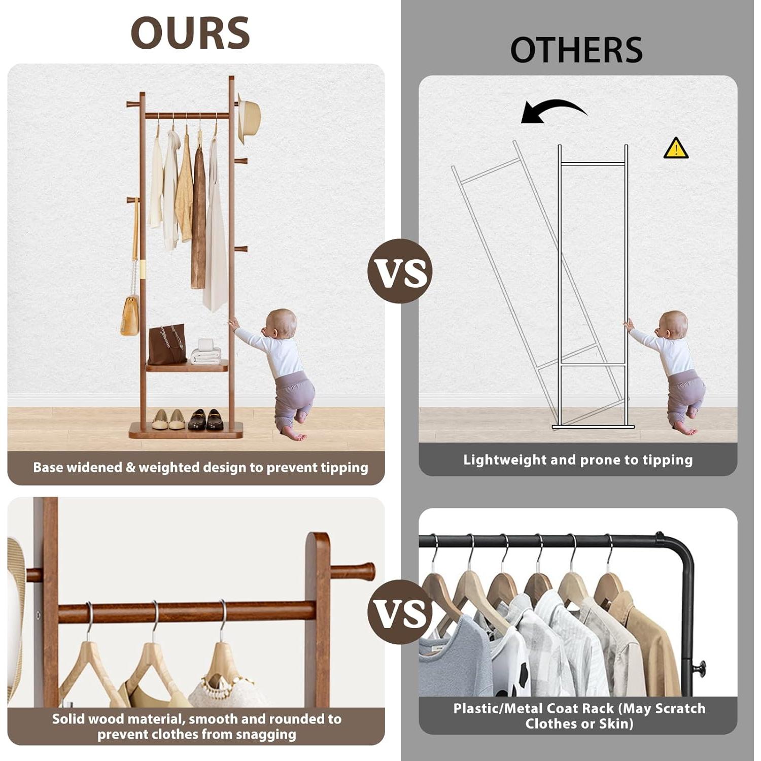 Perchero Independiente Taitiy de Madera Sólida con 5 Ganchos