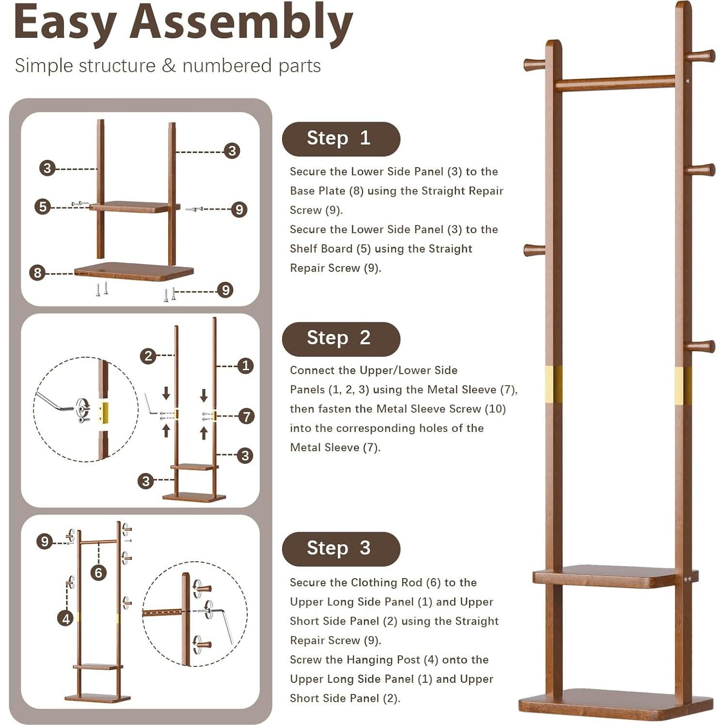 Perchero Independiente Taitiy de Madera Sólida con 5 Ganchos