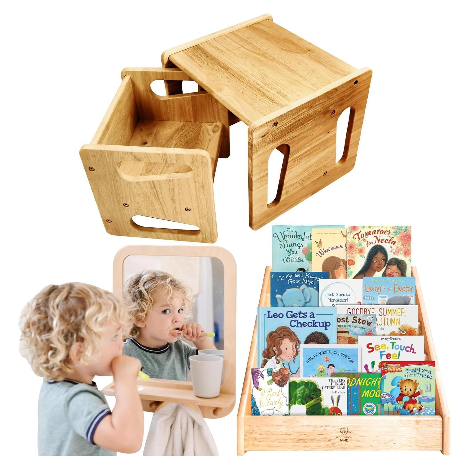 Conjunto de Muebles Montessori & Me - Mesa, Sillas y Estantería