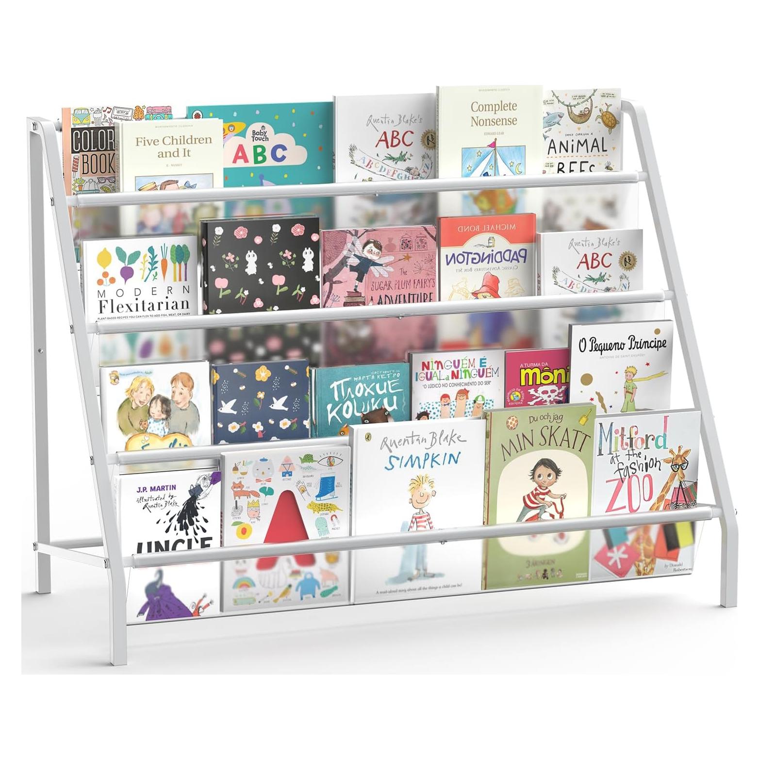 Estantería de Libros para Niños 4 Niveles Metal Blanca