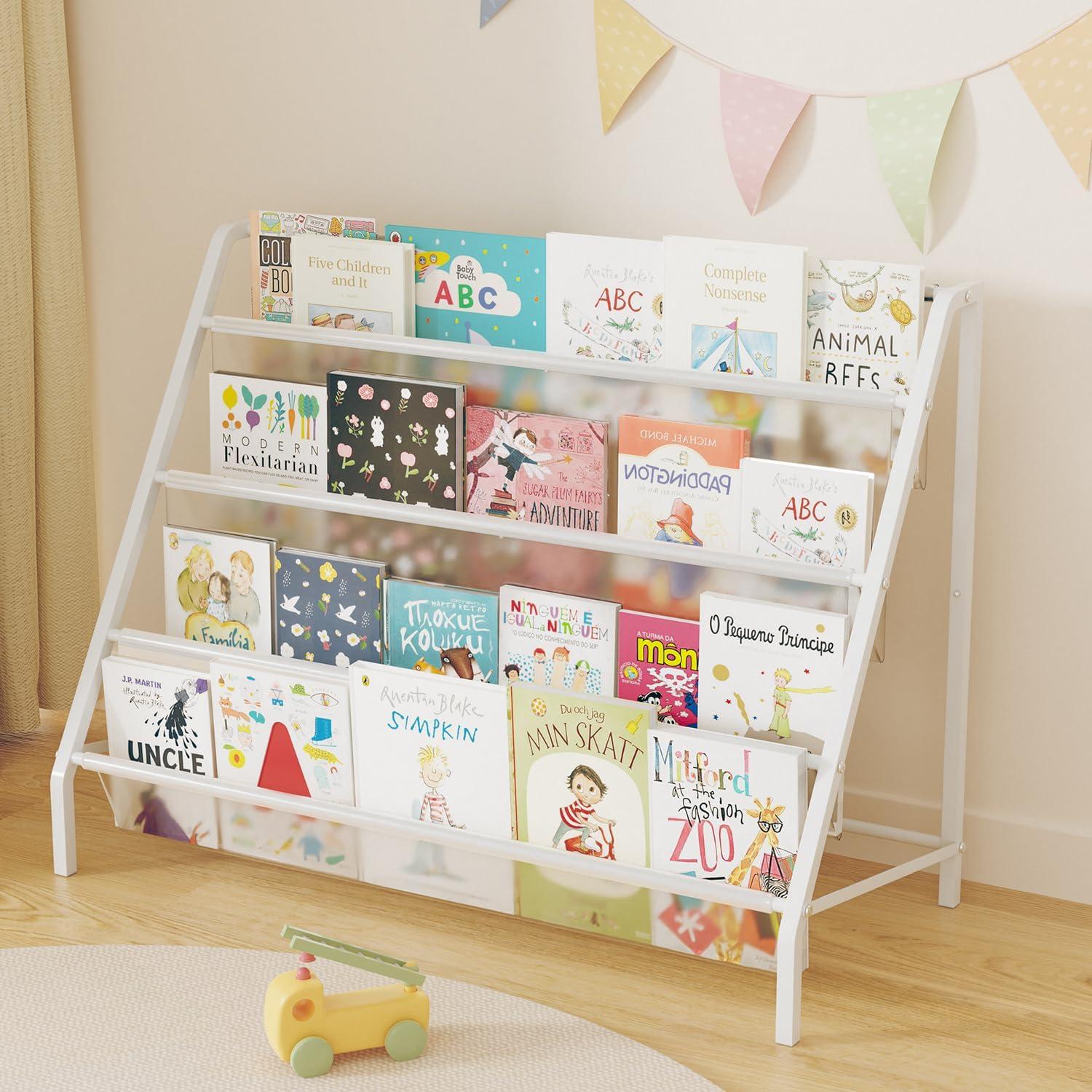 Estantería de Libros para Niños 4 Niveles Metal Blanca