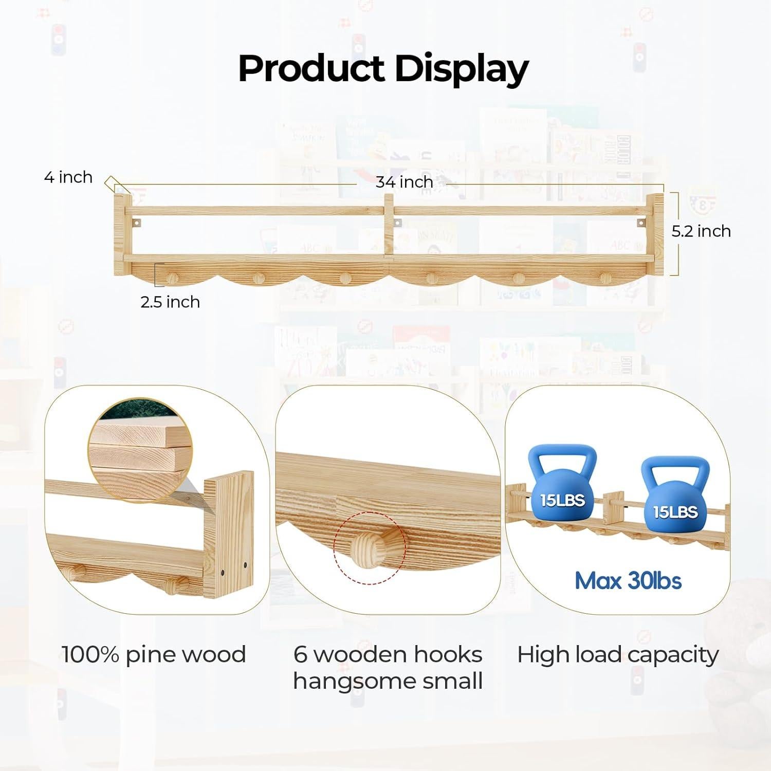 Estantería Flotante para Niños Dixryaus 86 cm Madera Clara