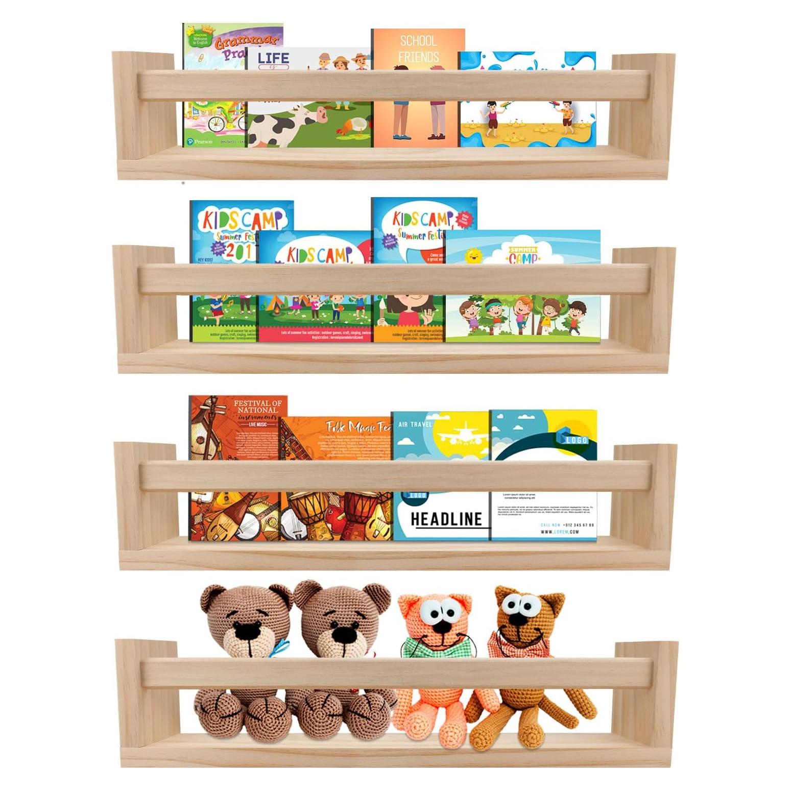 Estanterías flotantes de madera Birola - Juego de 4 unidades