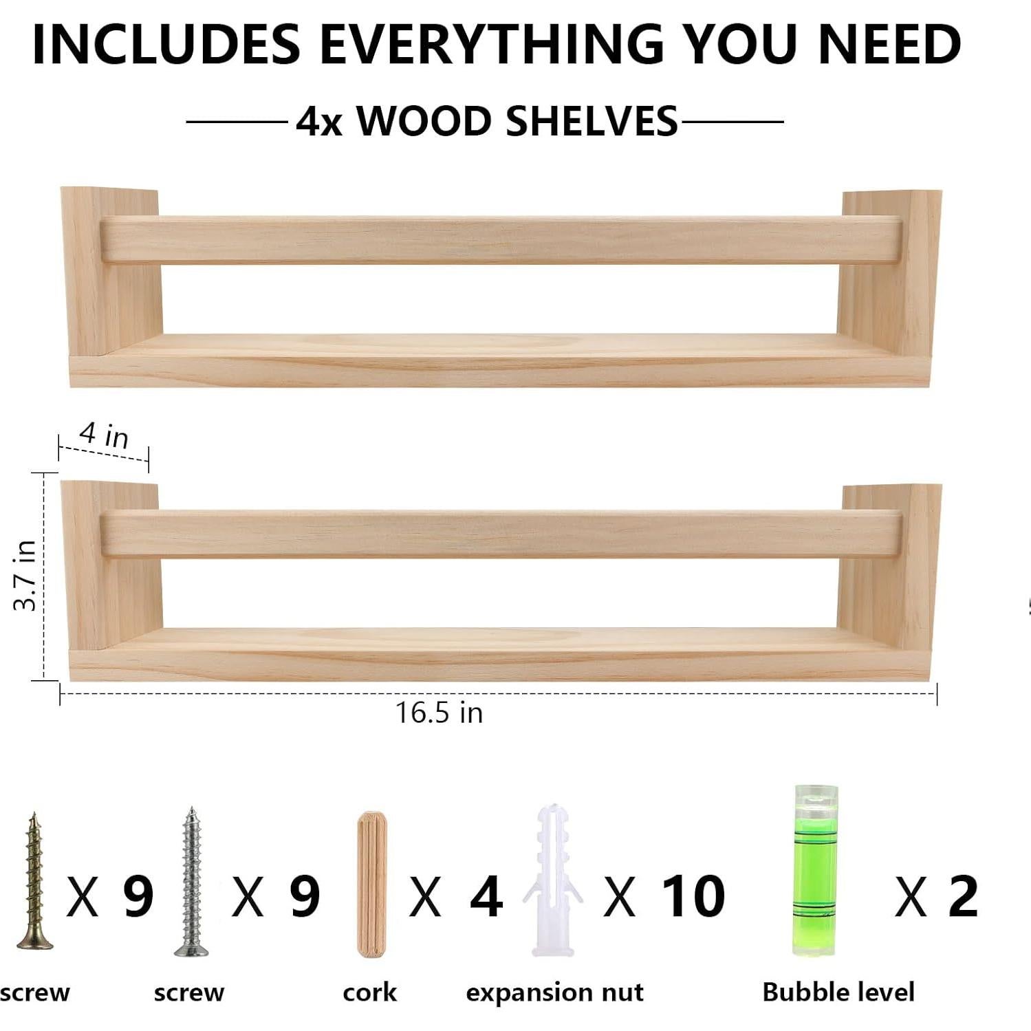 Estanterías flotantes de madera Birola - Juego de 4 unidades