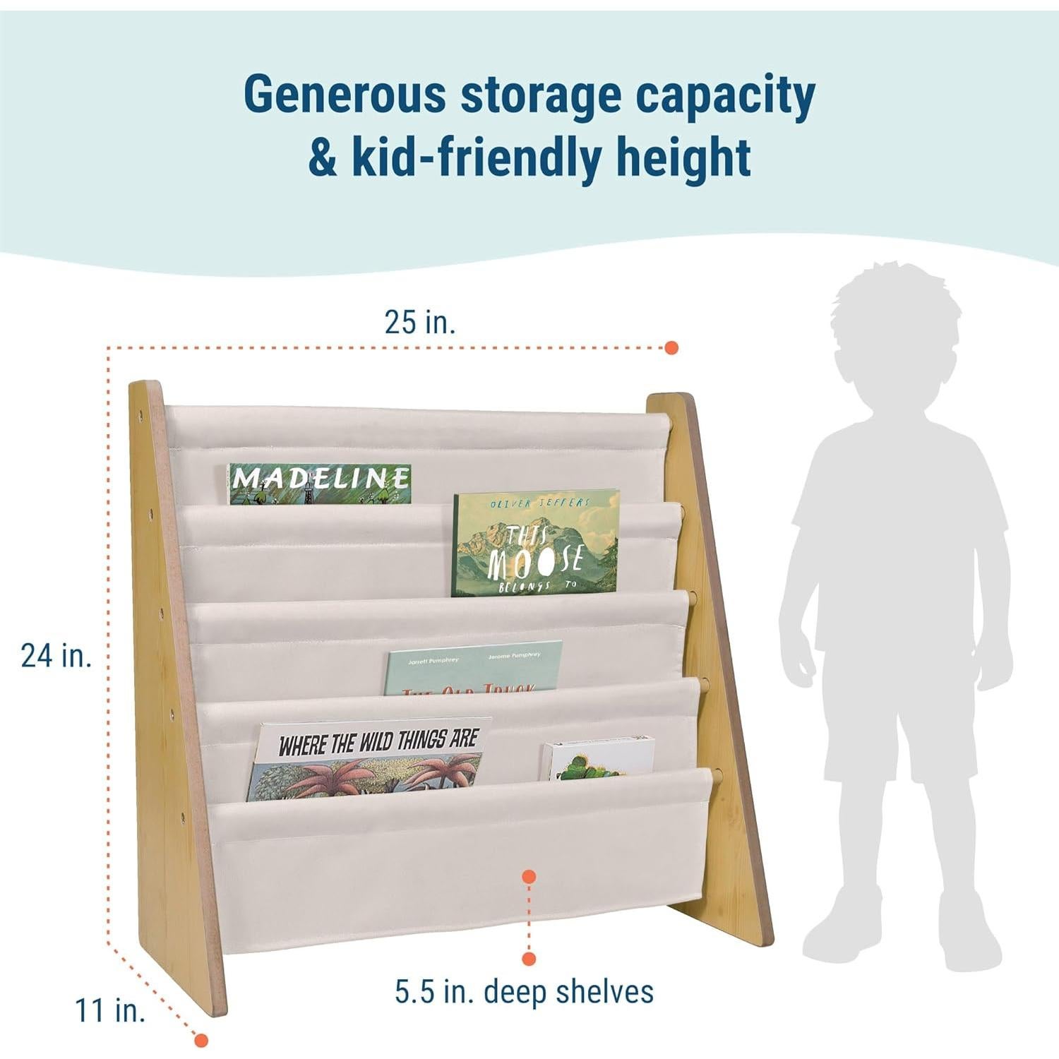 Estantería Sling Wildkin para Niños - 4 Estantes de Tela, Natural