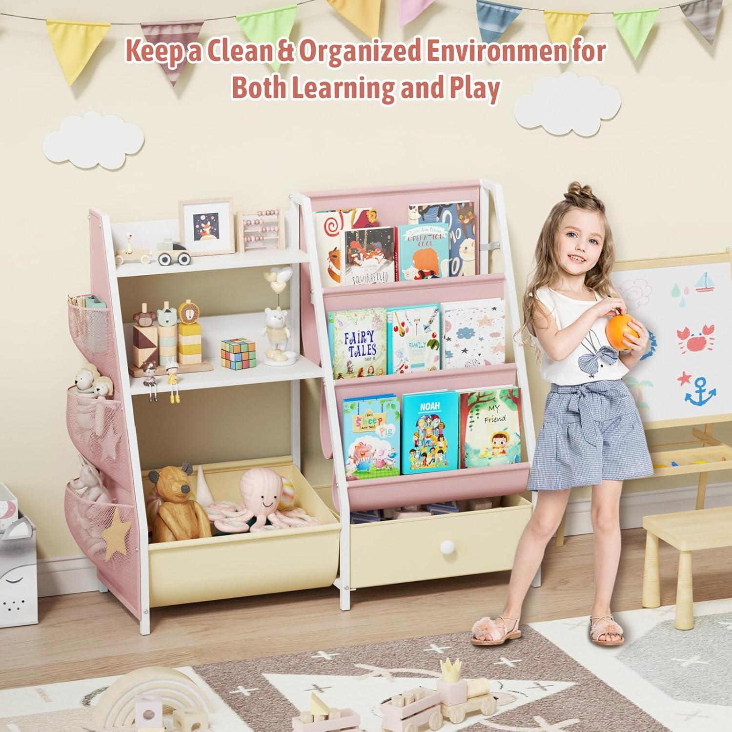 Estantería Organizador de Juguetes 3 en 1 Orekemo Rosa 76.2 cm