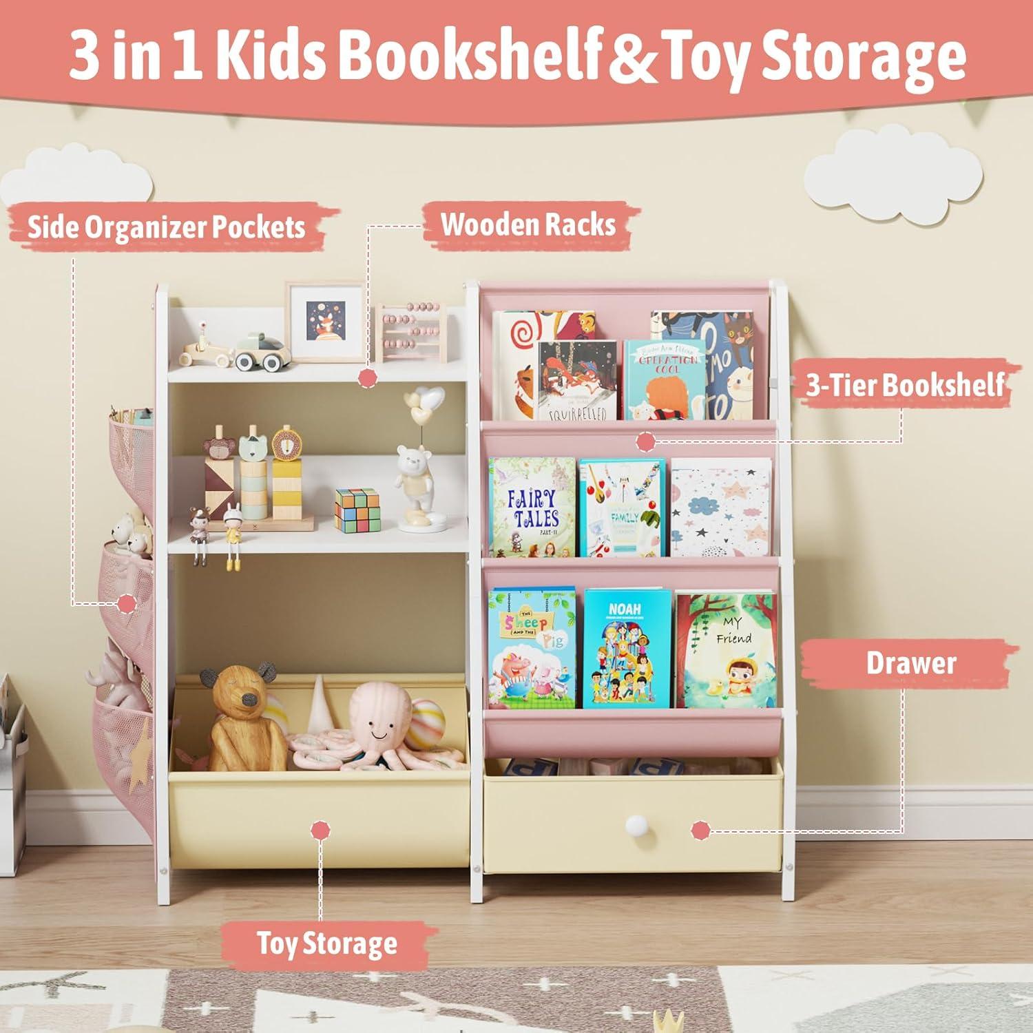 Estantería Organizador de Juguetes 3 en 1 Orekemo Rosa 76.2 cm
