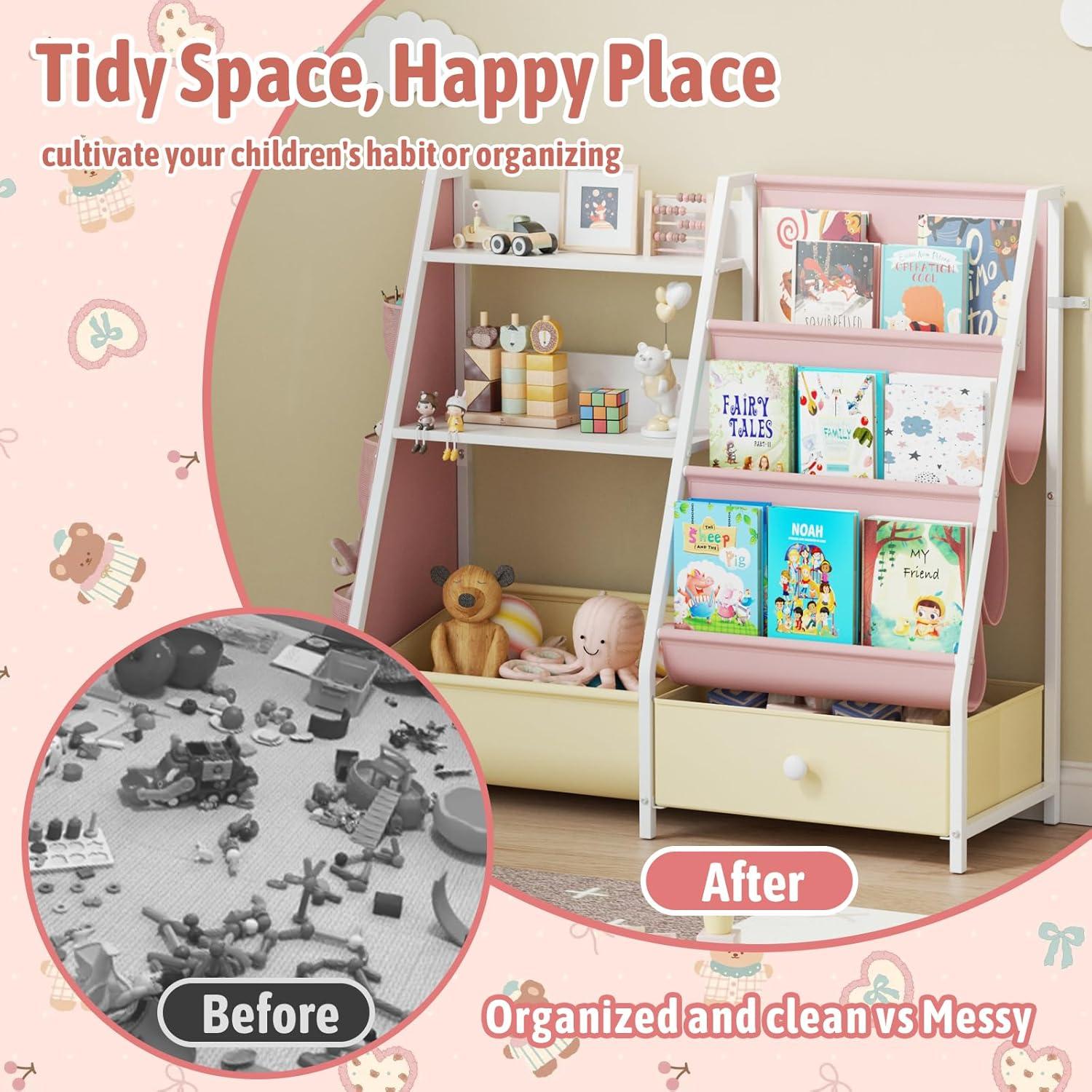 Estantería Organizador de Juguetes 3 en 1 Orekemo Rosa 76.2 cm