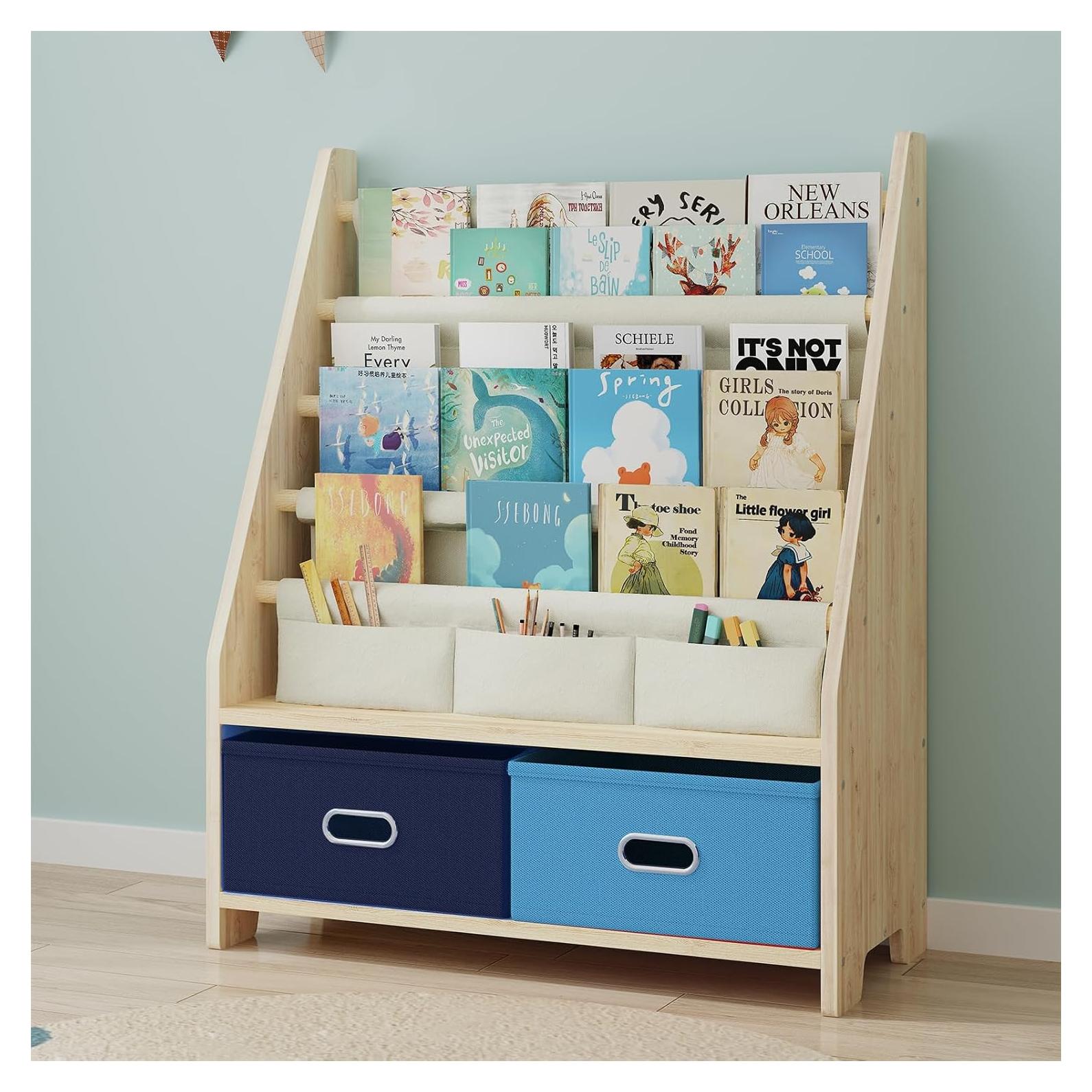 Estante de Libros para Niños EXPERLAM 4 Niveles Madera Azul