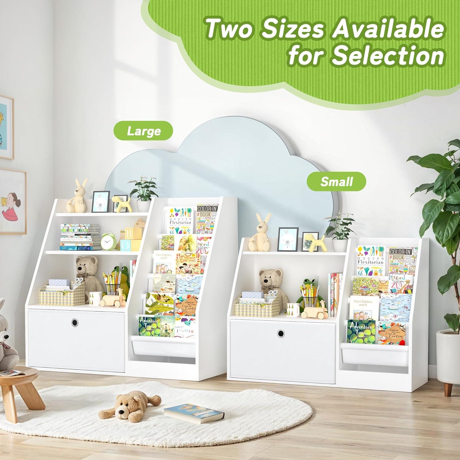 Estantería para Niños TOETOL, Librero Blanco 2 Niveles 4 Bolsillos