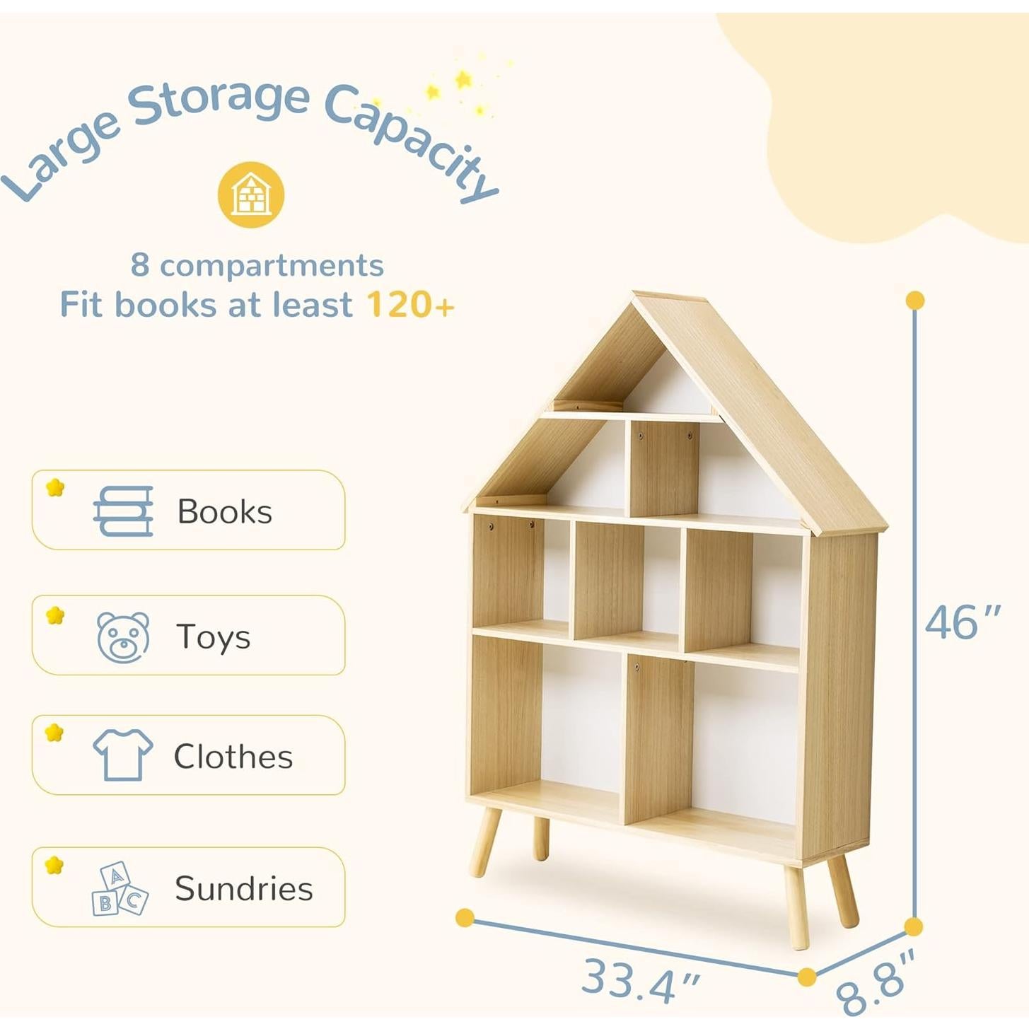 Estantería de Madera Curipeer para Niños 4 Niveles Natural