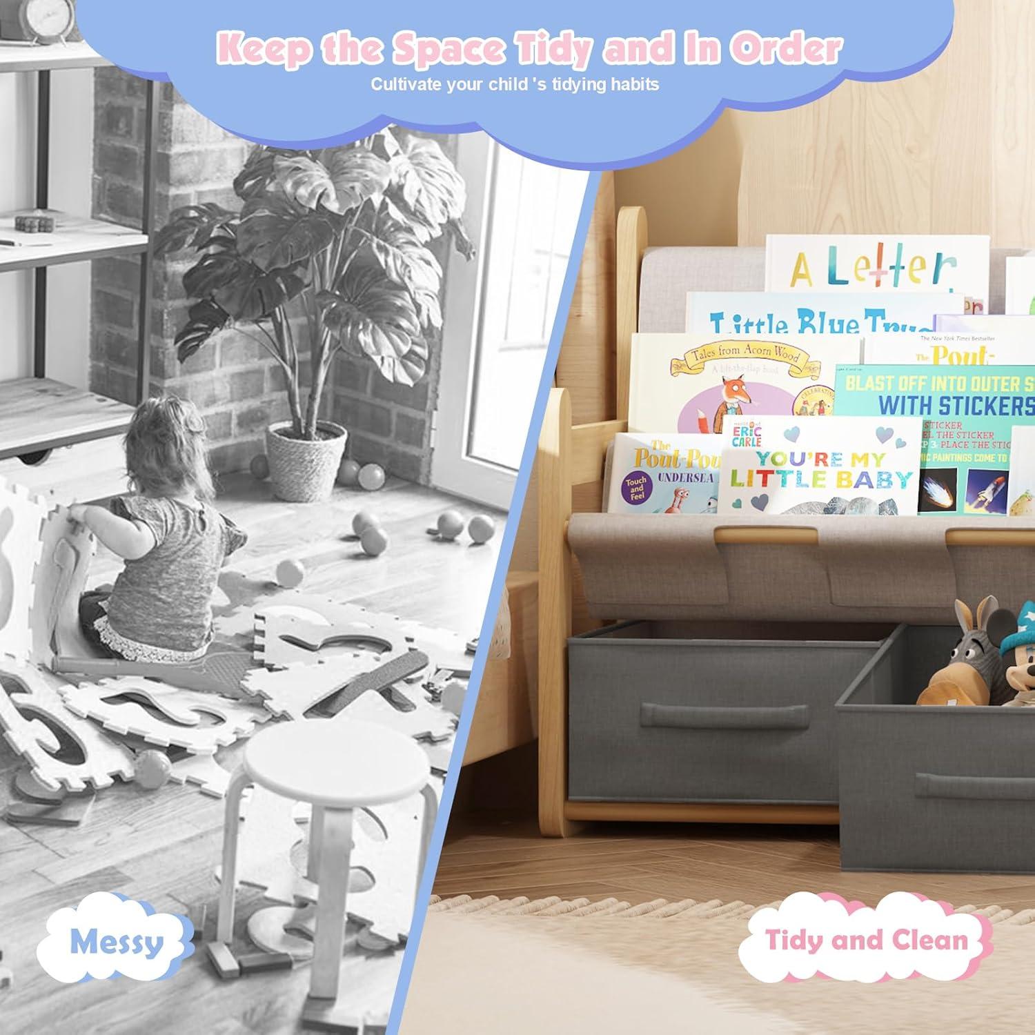 Estantería Infantil NACHES 3 Niveles Madera Caucho Organizador