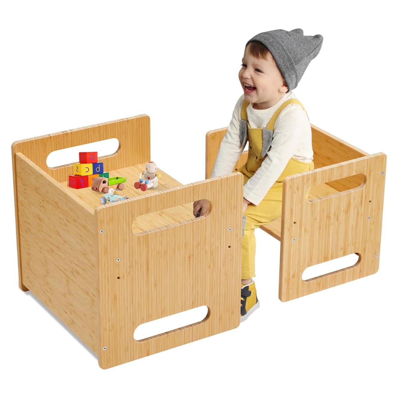 Conjunto Mesa y Sillas Montessori HOMMOW Madera Bambú 1-3 Años