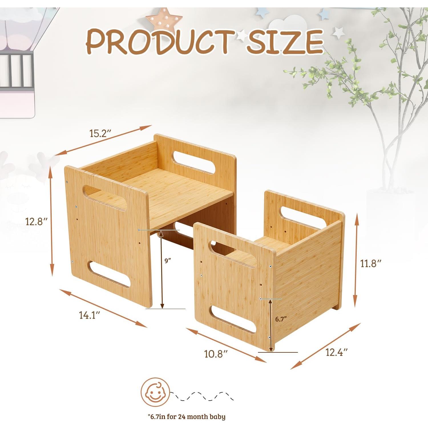 Conjunto Mesa y Sillas Montessori HOMMOW Madera Bambú 1-3 Años