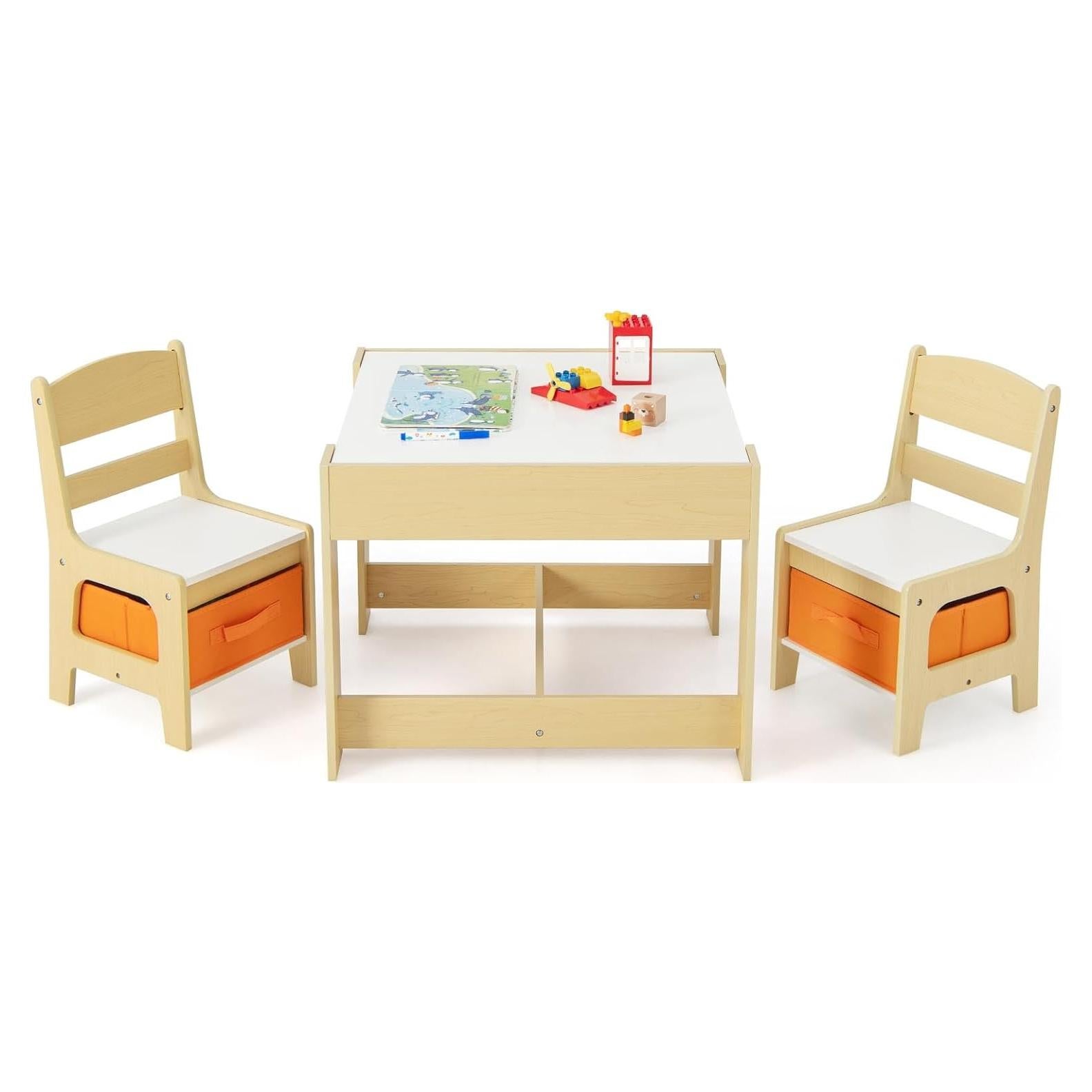 Conjunto de Mesa y Sillas para Niños Fireflowery 3 en 1 Natural