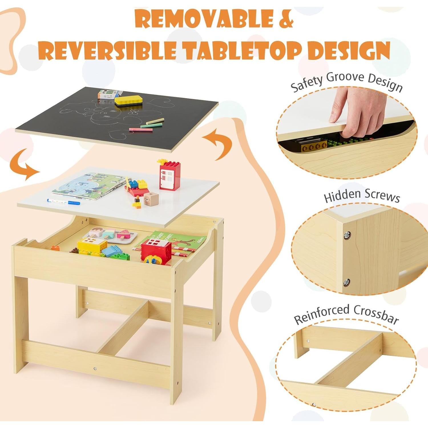 Conjunto de Mesa y Sillas para Niños Fireflowery 3 en 1 Natural