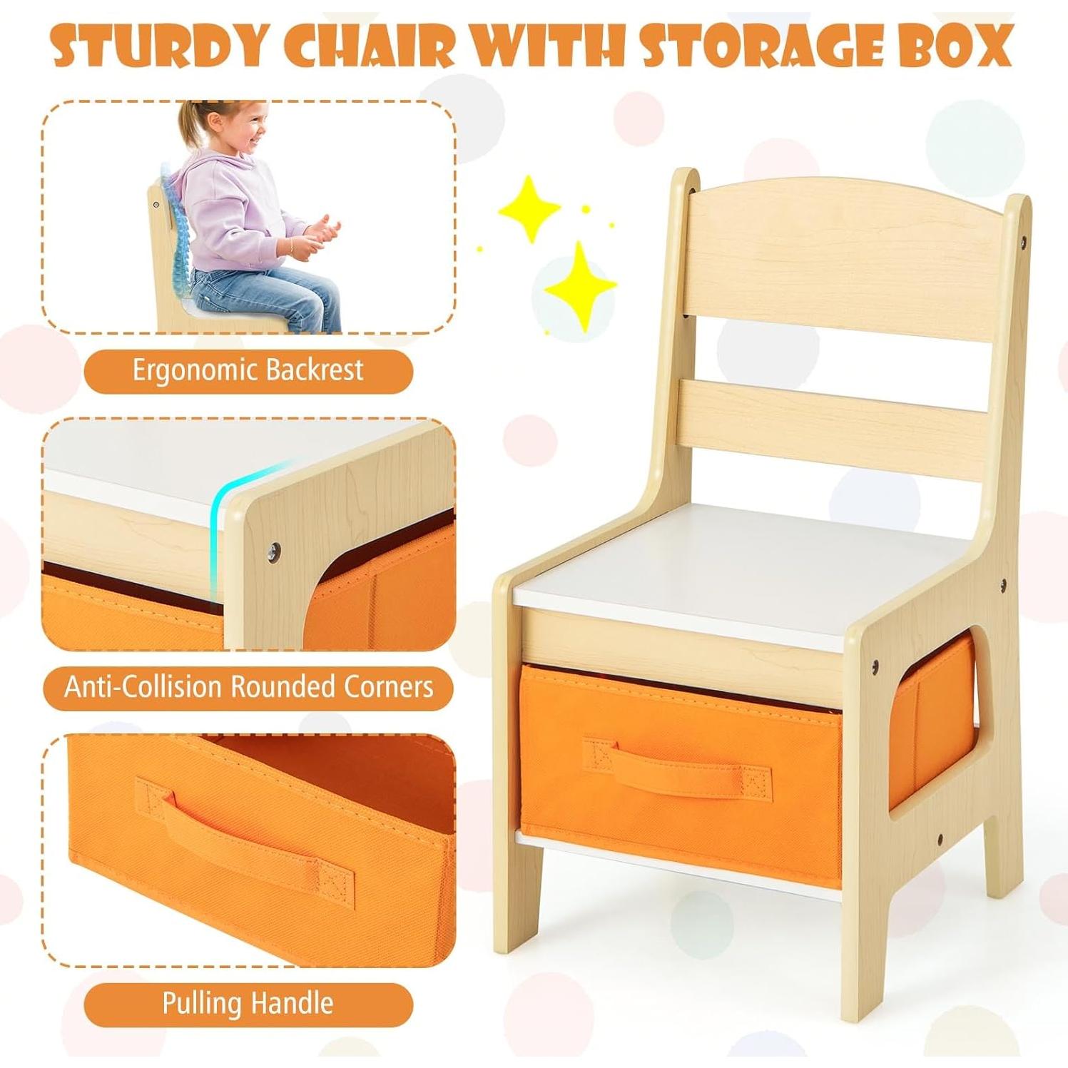 Conjunto de Mesa y Sillas para Niños Fireflowery 3 en 1 Natural